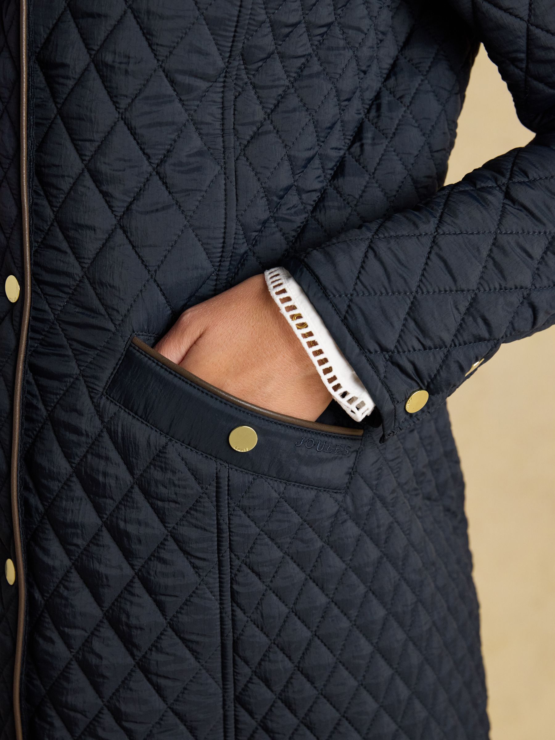 Rosewell Navy Longline Diamond Quilted Showerproof Coat with Collar - Image 9 of 13