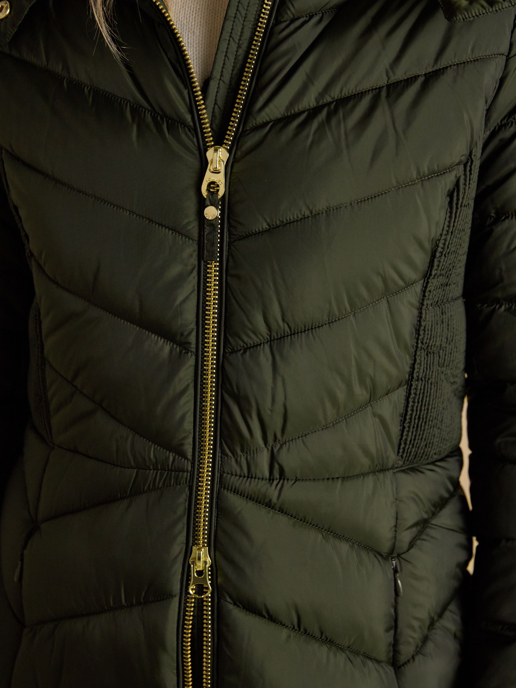 Pembury Khaki Green Showerproof Longline Padded Coat with Hood - Image 7 of 11