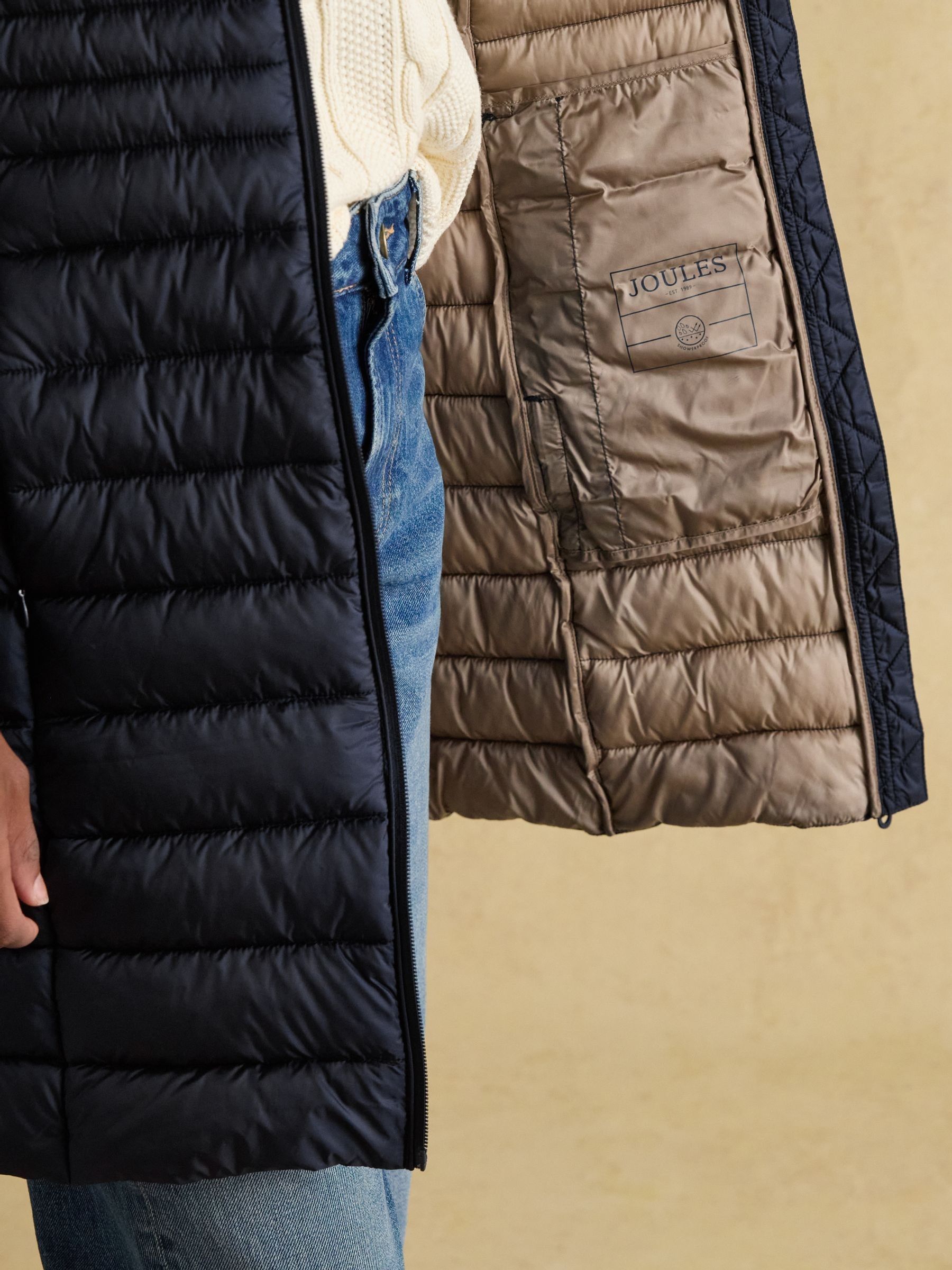 Kenley Navy Showerproof Long Padded Coat with Hood - Image 5 of 10