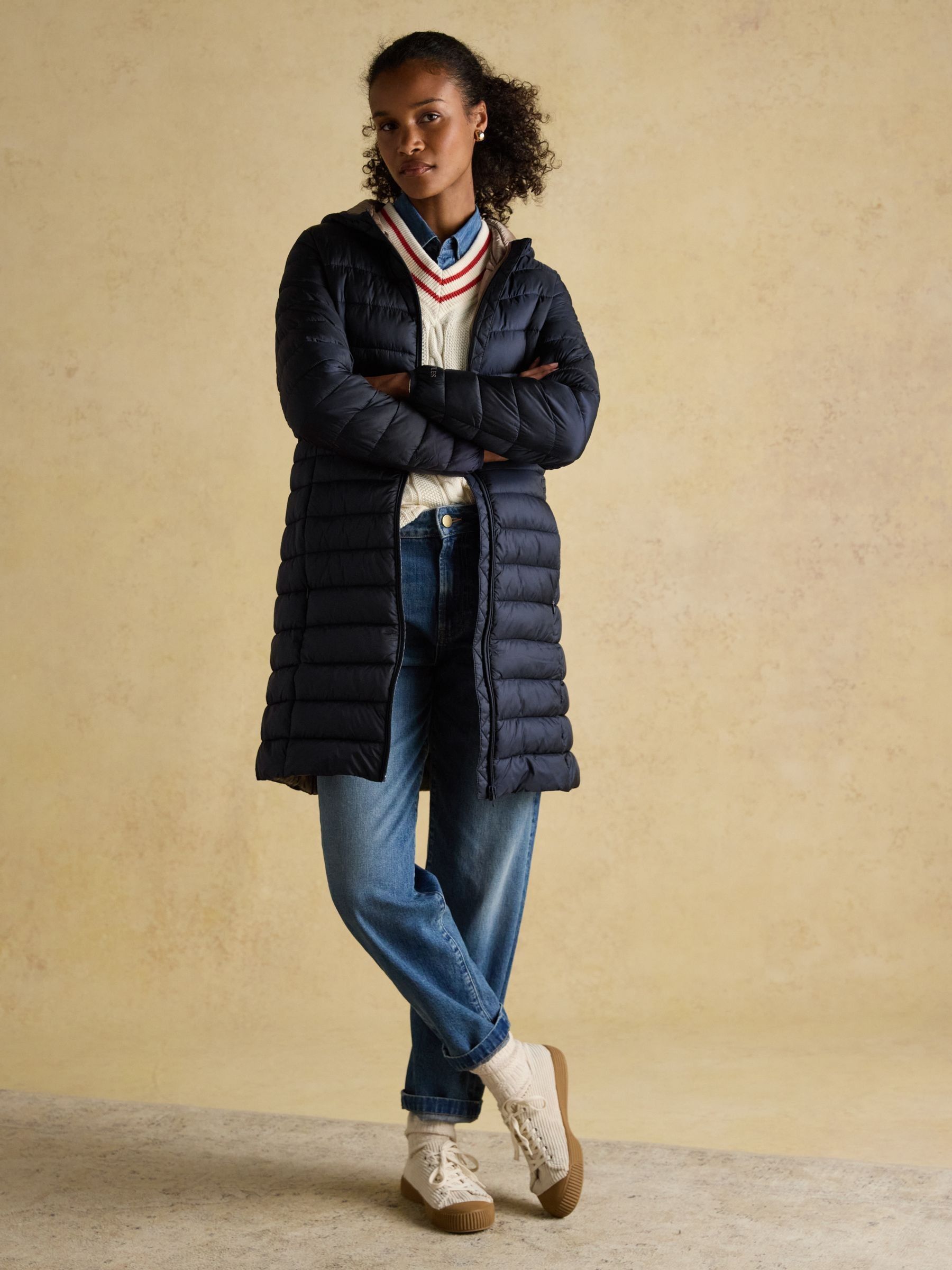 Kenley Navy Showerproof Long Padded Coat with Hood - Image 6 of 10