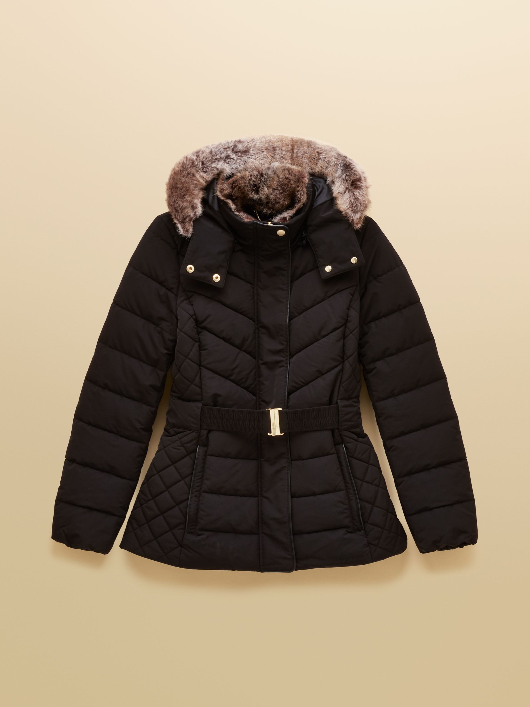 Aspen Black Showerproof Padded Coat with Faux Fur Hood - Image 12 of 12