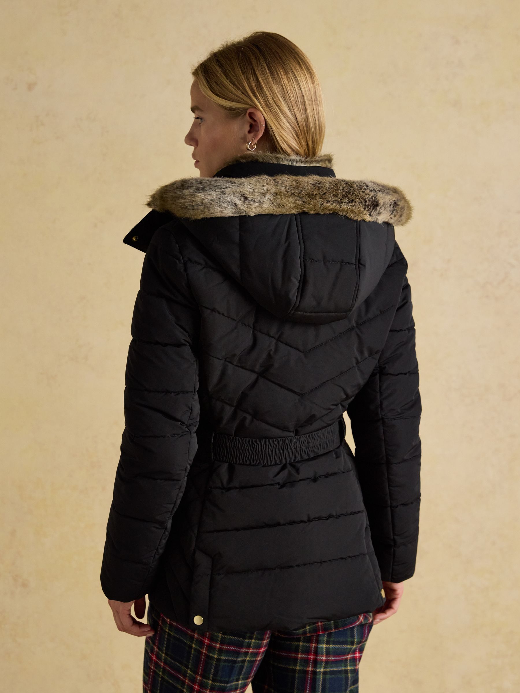 Aspen Black Showerproof Padded Coat with Faux Fur Hood - Image 2 of 12 Aspen Black Showerproof Padded Coat with Faux Fur Hood - Image 2 of 12