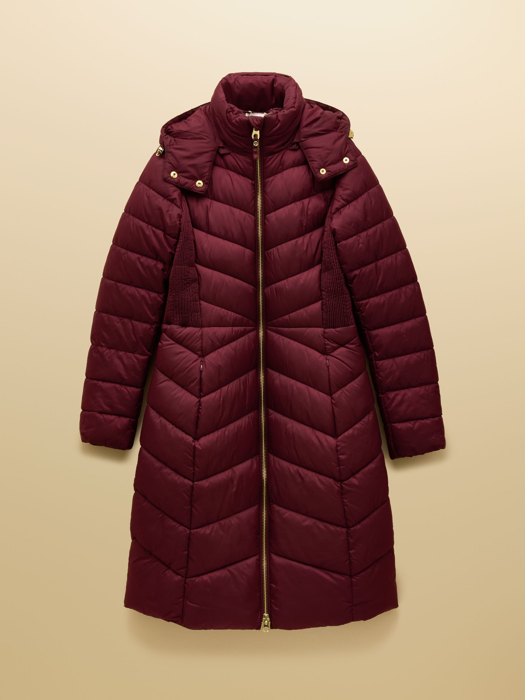 Pembury Burgundy Red Showerproof Longline Padded Coat with Hood - Image 11 of 11