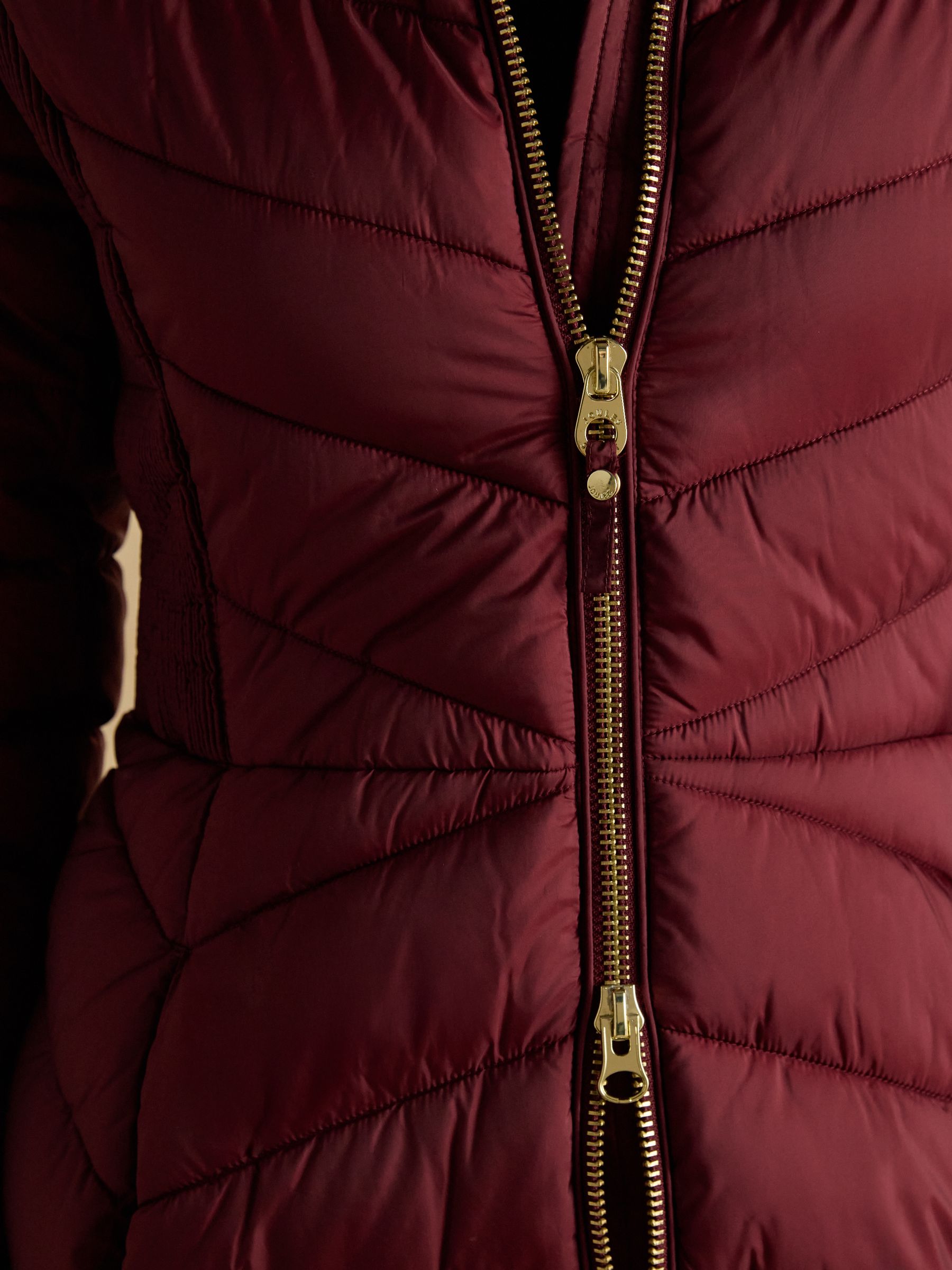 Pembury Burgundy Red Showerproof Longline Padded Coat with Hood - Image 5 of 11