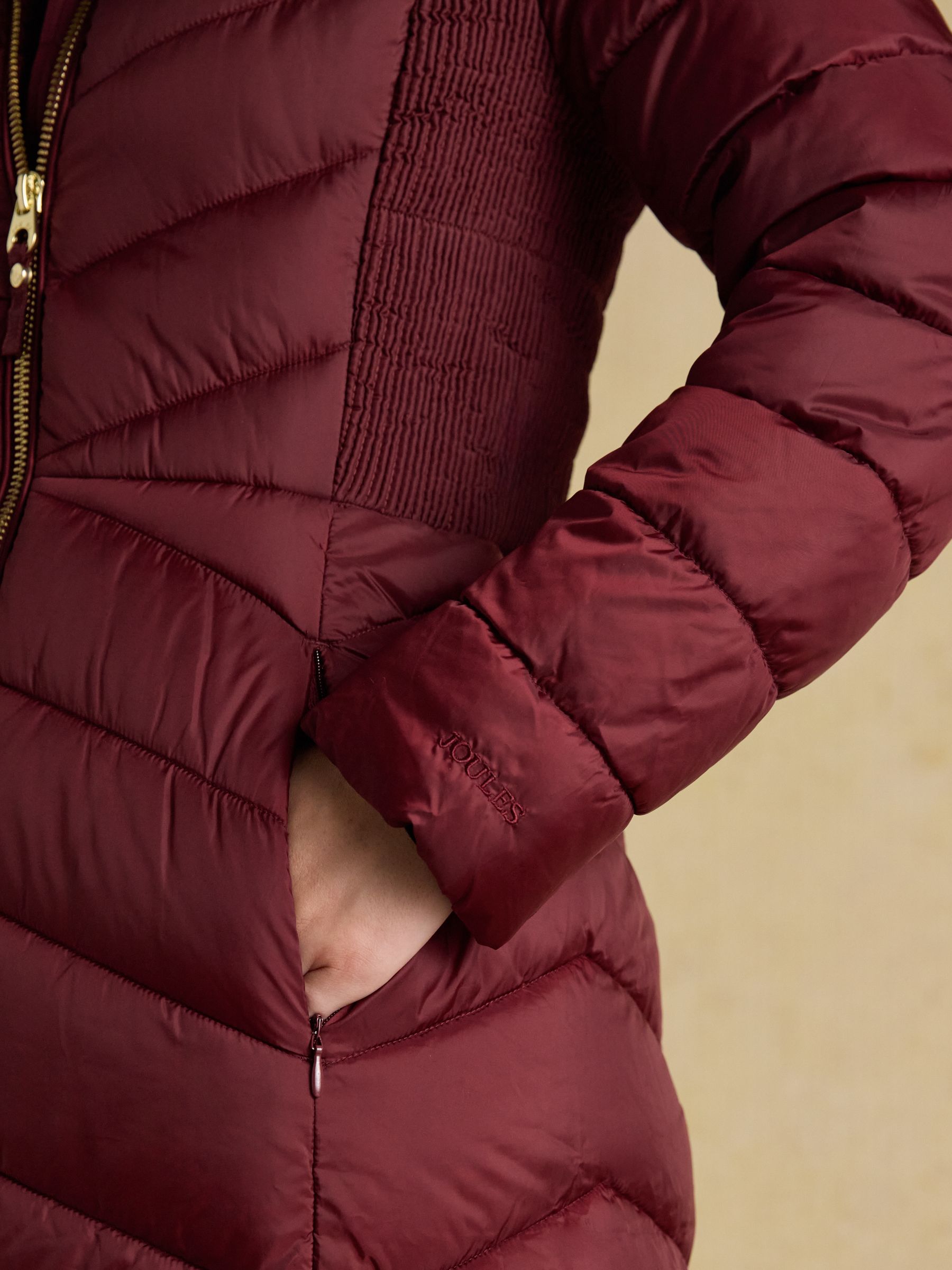 Pembury Burgundy Red Showerproof Longline Padded Coat with Hood - Image 7 of 11