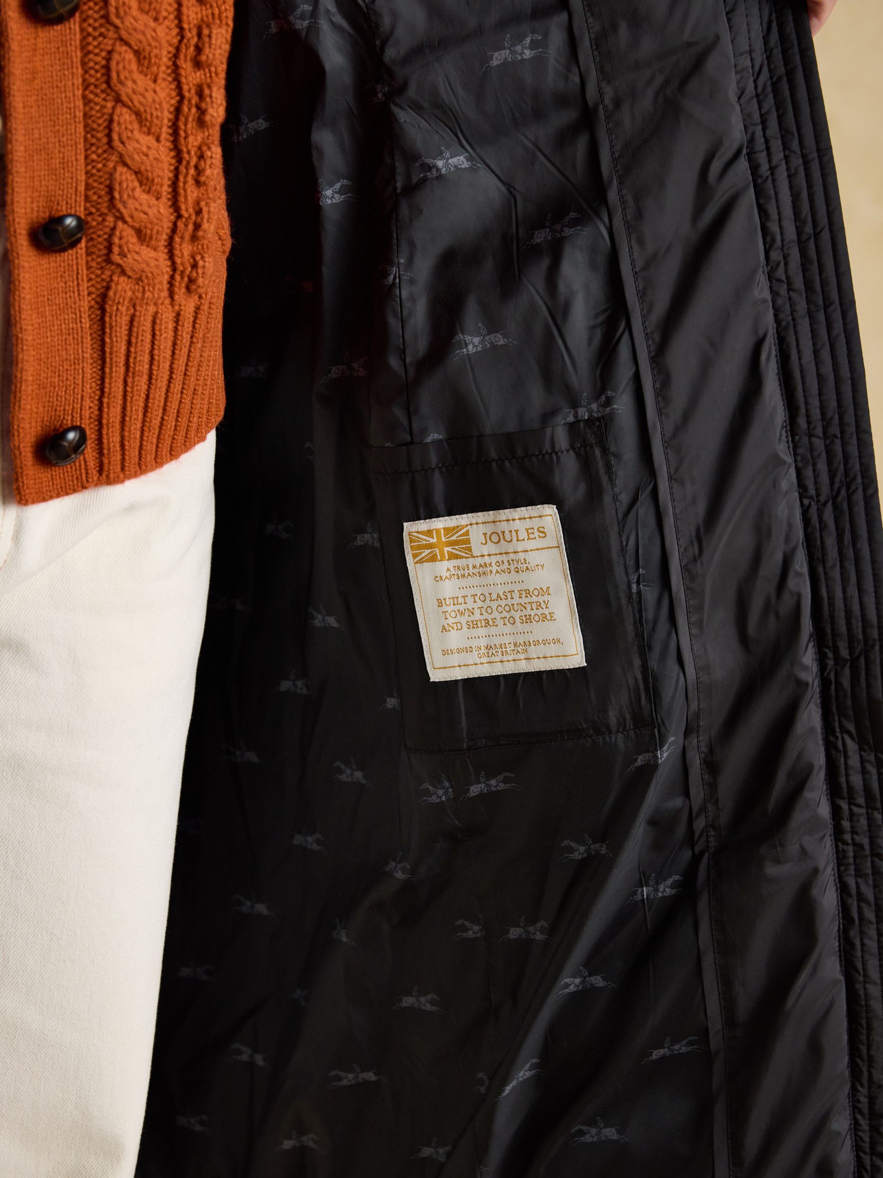 Pembury Black Showerproof Longline Padded Coat with Hood - Image 10 of 11