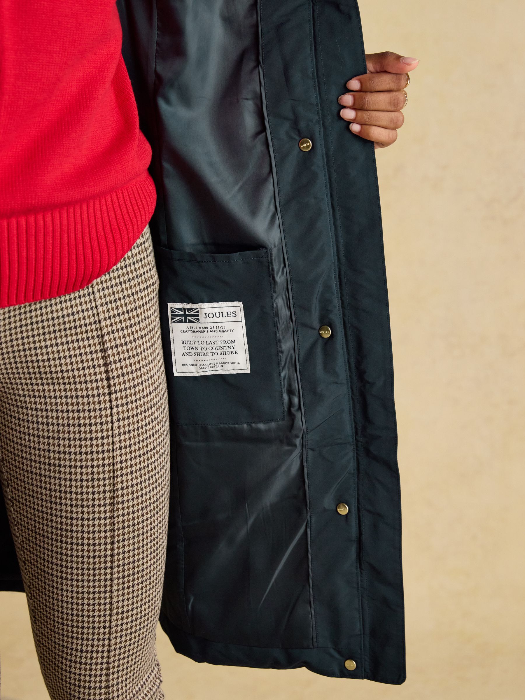 Aspen Navy Showerproof Longline Padded Coat with Faux Fur Hood - Image 12 of 15