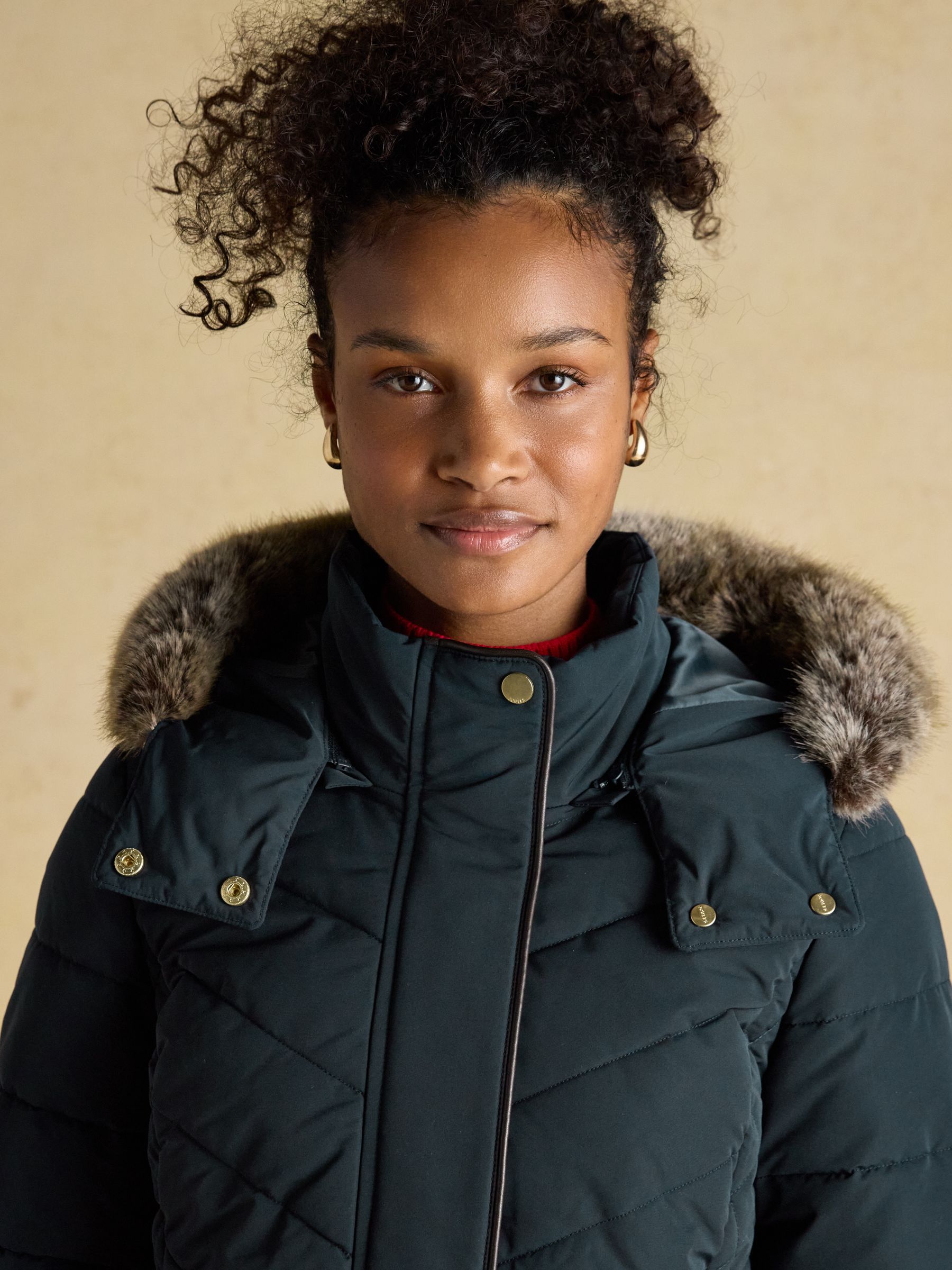 Aspen Navy Showerproof Longline Padded Coat with Faux Fur Hood - Image 13 of 15