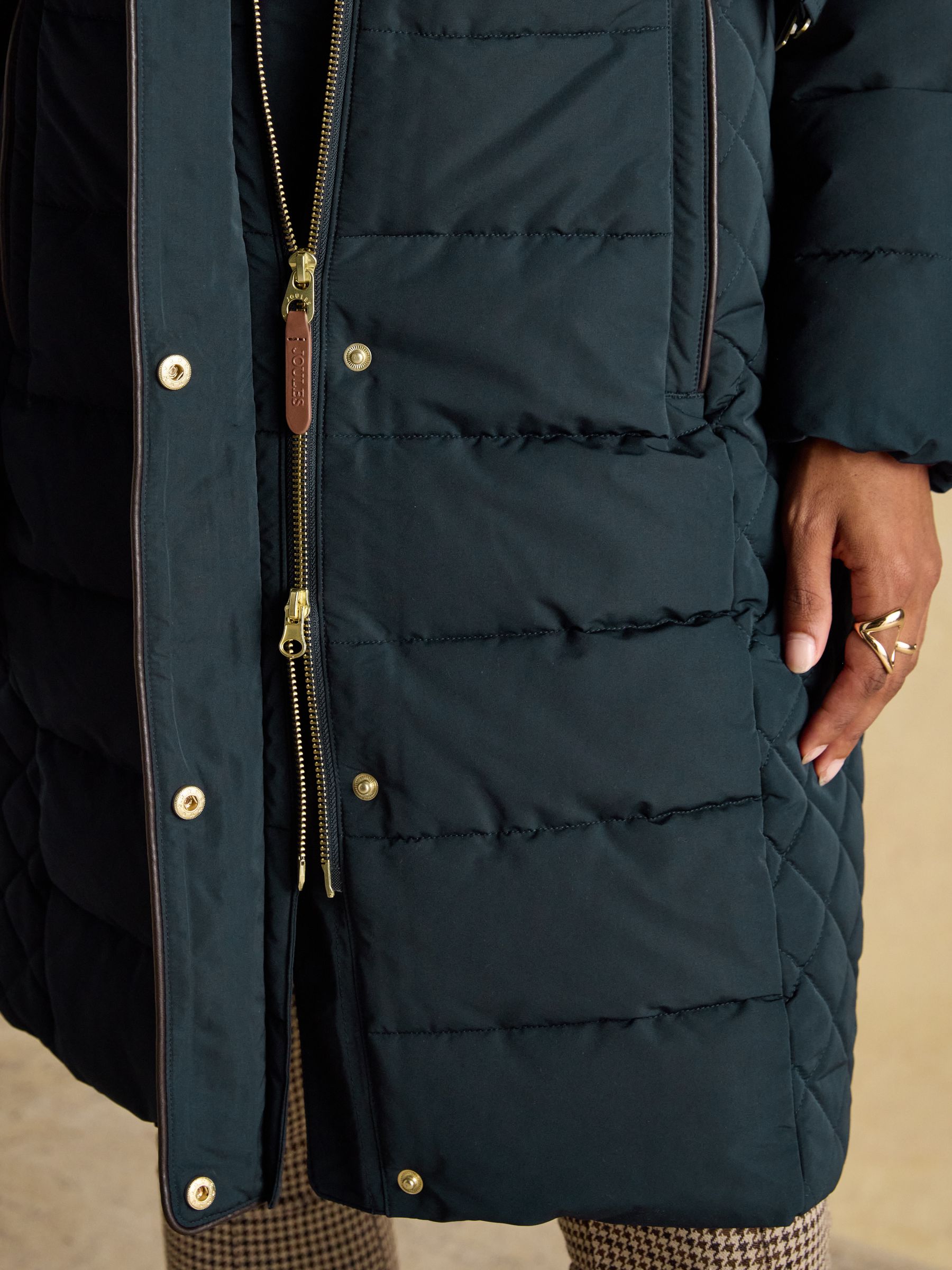 Aspen Navy Showerproof Longline Padded Coat with Faux Fur Hood - Image 9 of 15