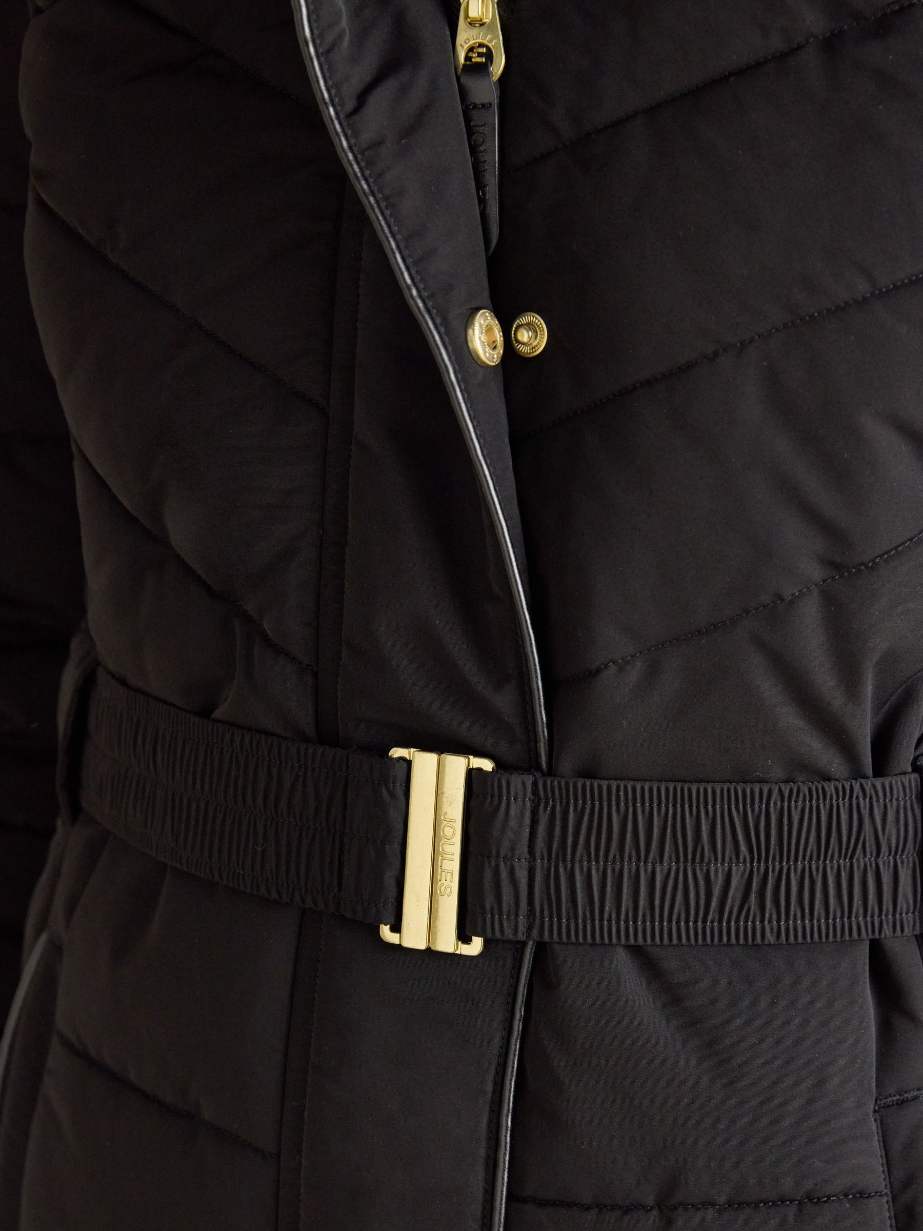 Aspen Black Showerproof Longline Padded Coat with Faux Fur Hood - Image 10 of 14