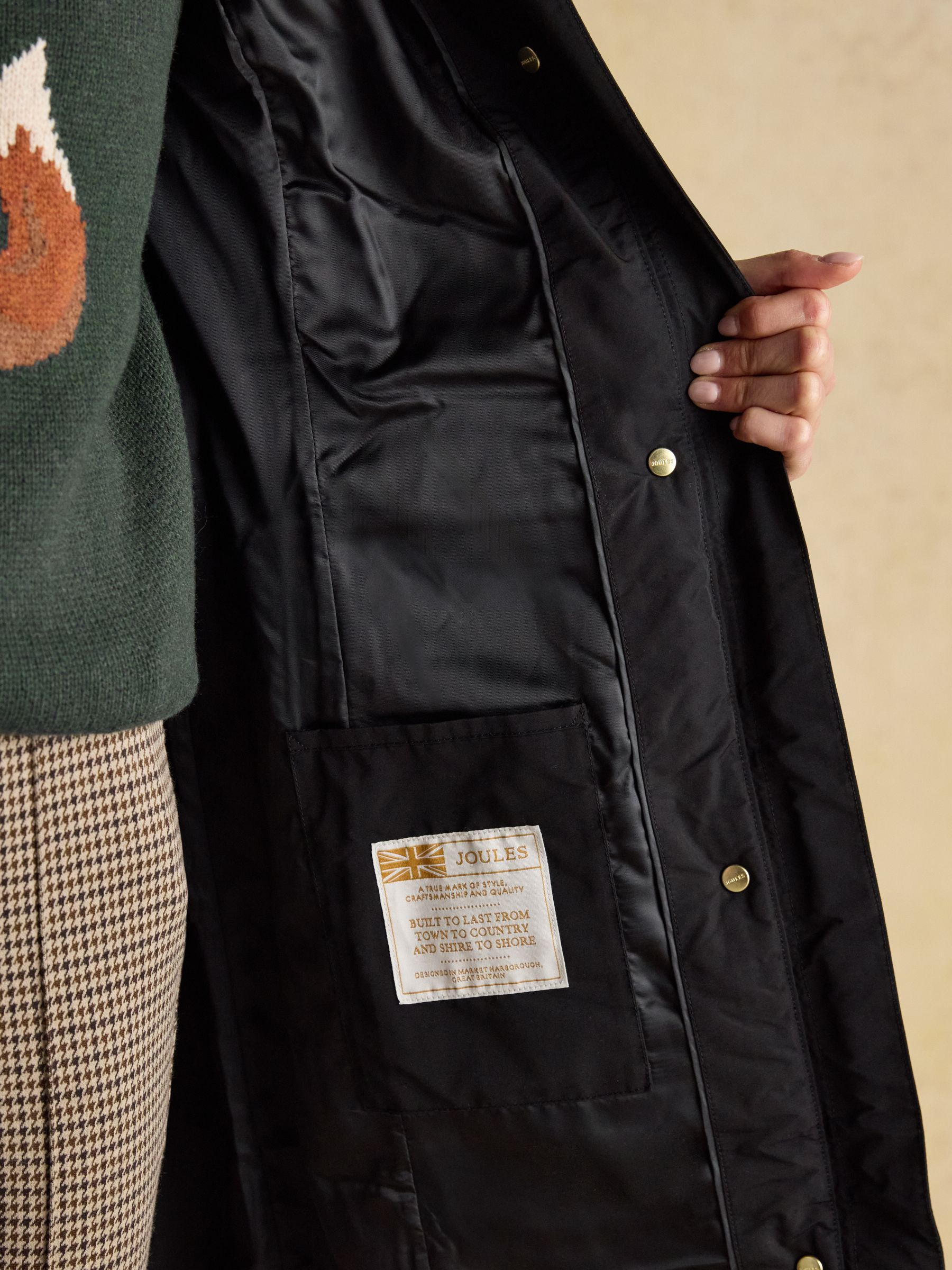 Aspen Black Showerproof Longline Padded Coat with Faux Fur Hood - Image 11 of 14