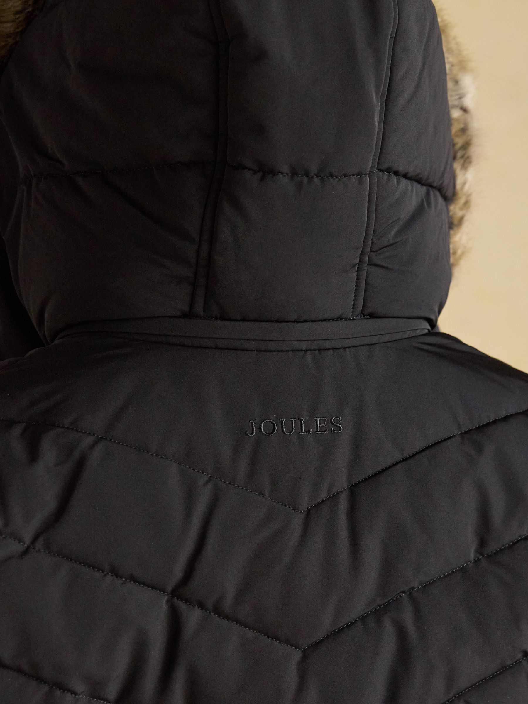 Aspen Black Showerproof Longline Padded Coat with Faux Fur Hood - Image 12 of 14