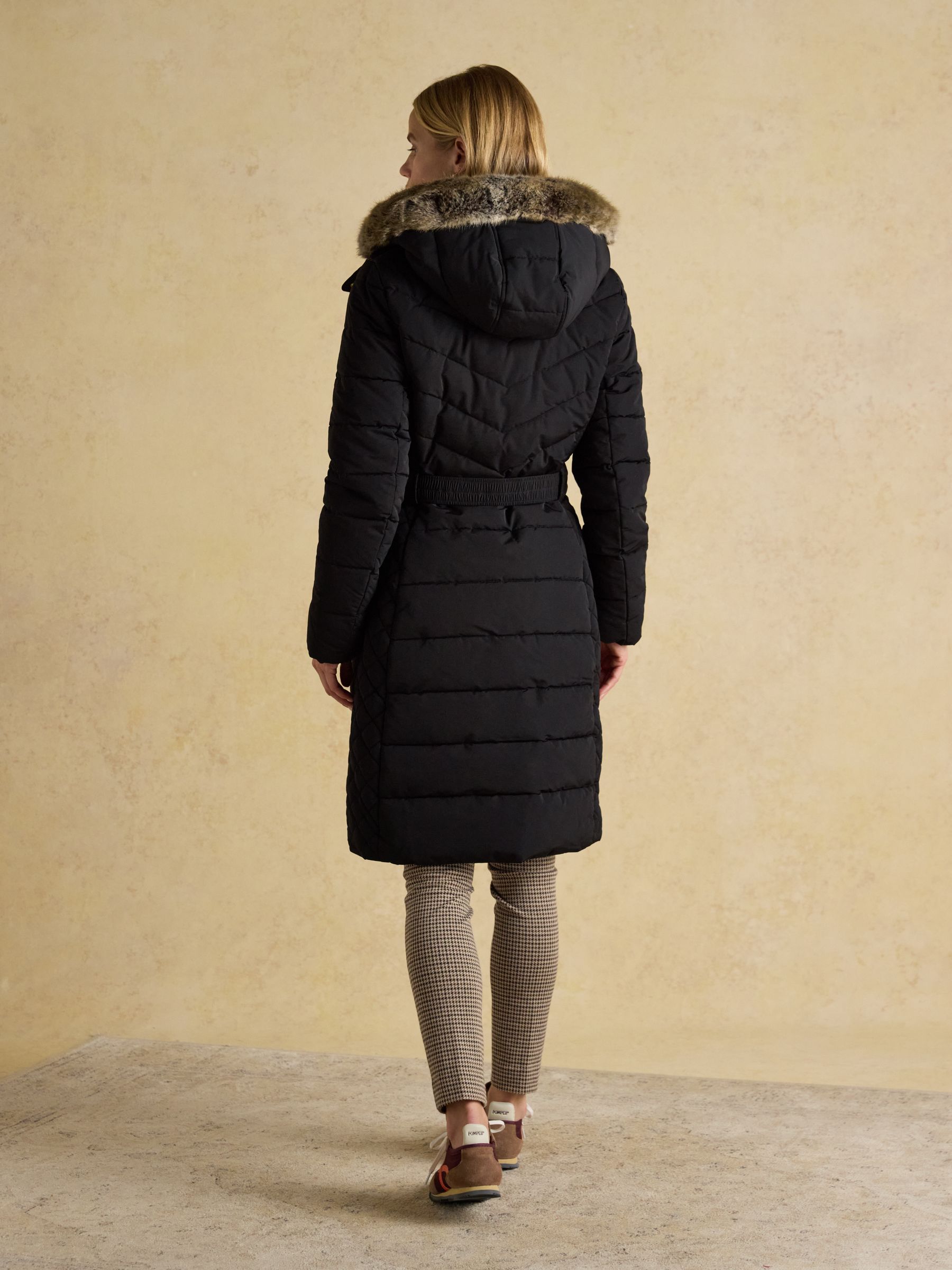 Aspen Black Showerproof Longline Padded Coat with Faux Fur Hood - Image 2 of 14