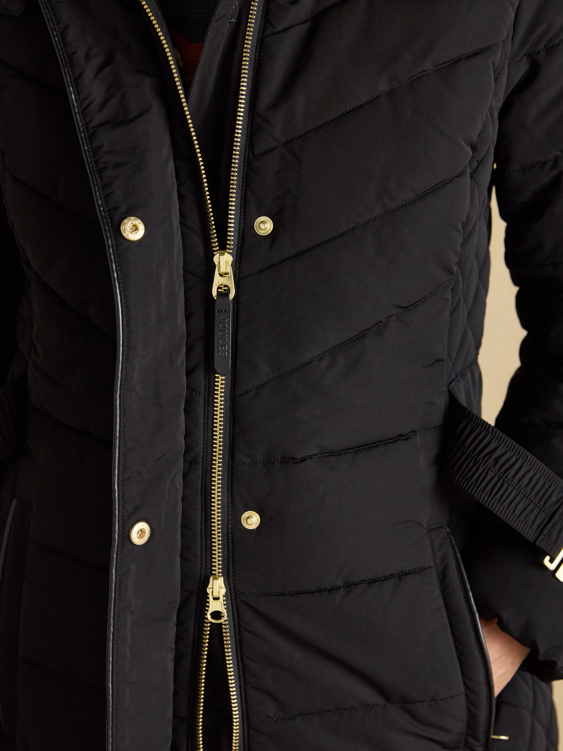 Aspen Black Showerproof Longline Padded Coat with Faux Fur Hood - Image 9 of 14