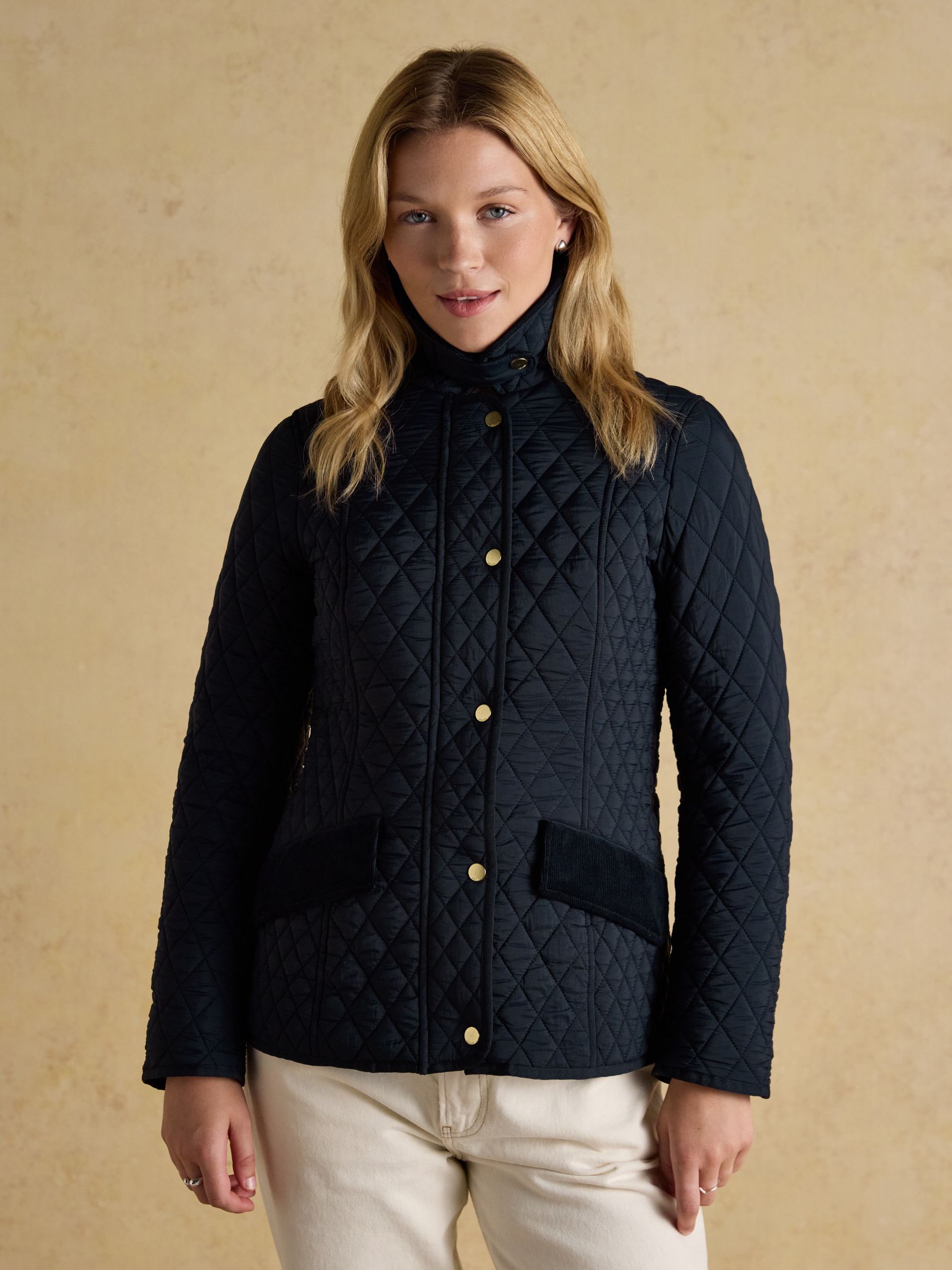 Highclere Navy Showerproof Diamond Quilted Jacket with Adjustable Waist - Image 1 of 12 Highclere Navy Showerproof Diamond Quilted Jacket with Adjustable Waist - Image 1 of 12
