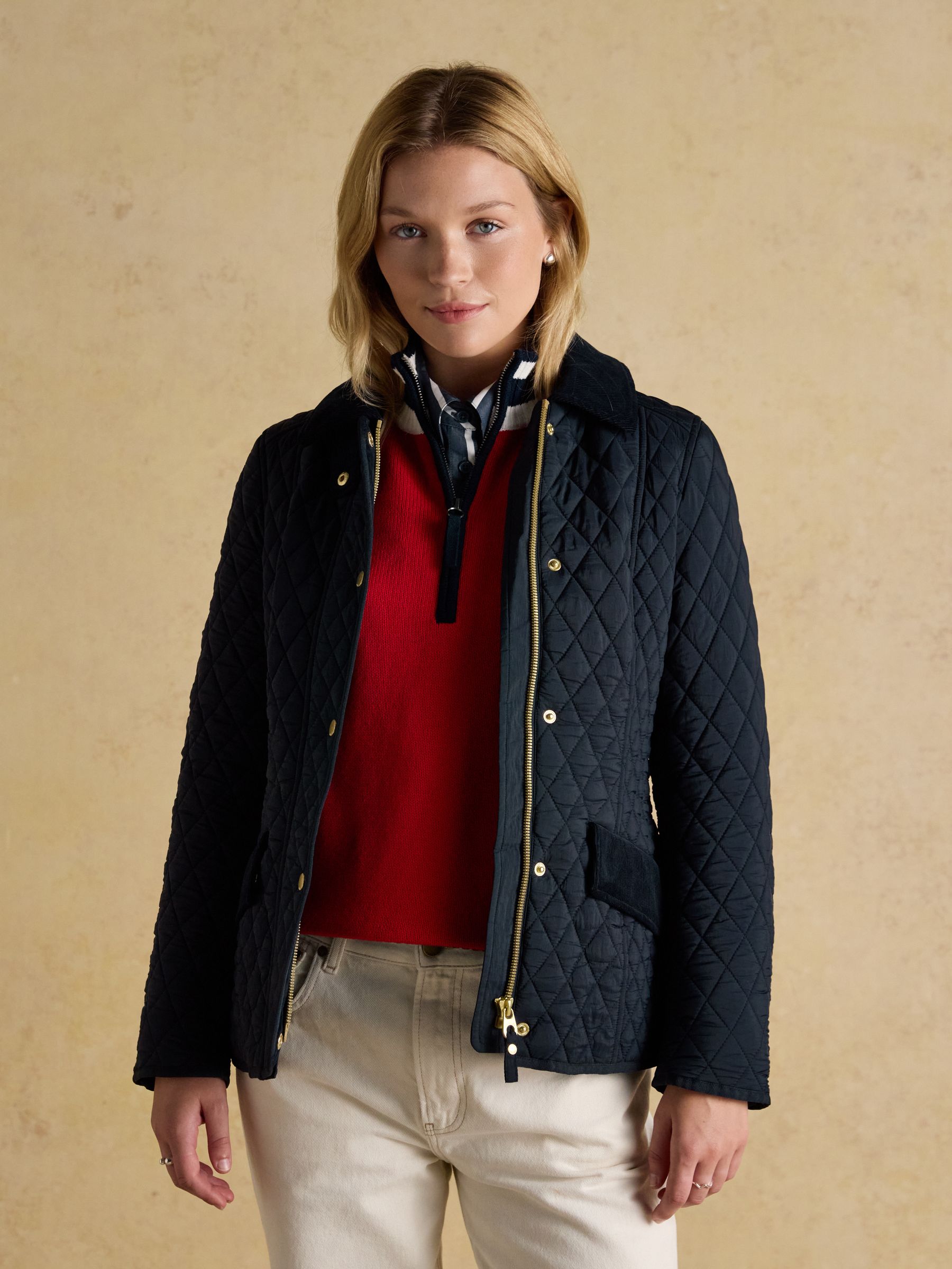 Highclere Navy Showerproof Diamond Quilted Jacket with Adjustable Waist - Image 3 of 12