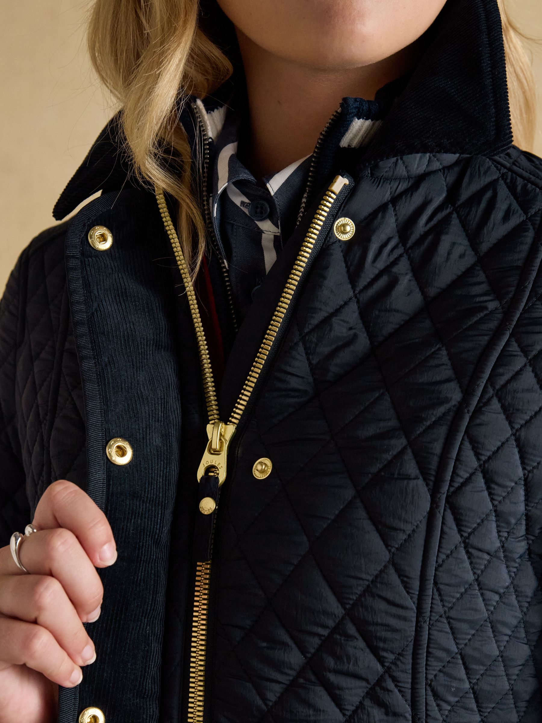 Highclere Navy Showerproof Diamond Quilted Jacket with Adjustable Waist - Image 8 of 12