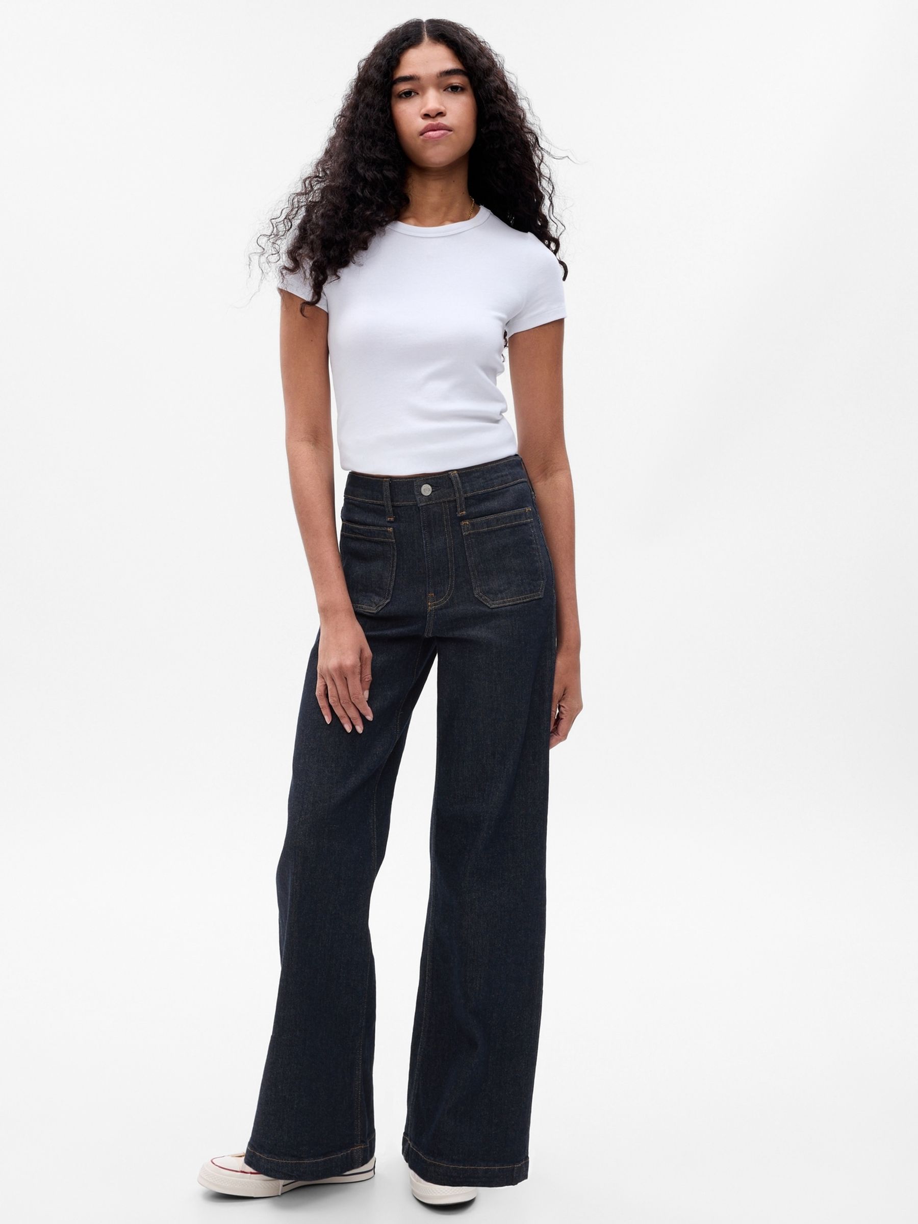 Dark Blue High Waisted Stride Wide-Leg Jeans - Image 1 of 6