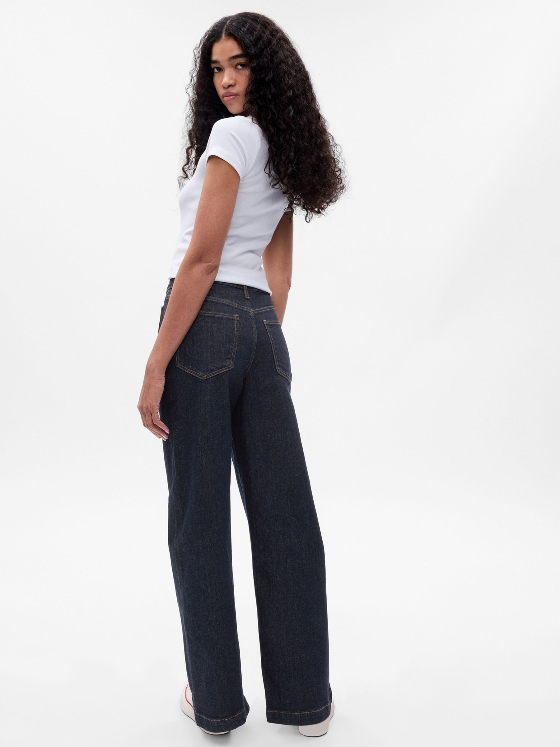 Dark Blue High Waisted Stride Wide-Leg Jeans - Image 2 of 6
