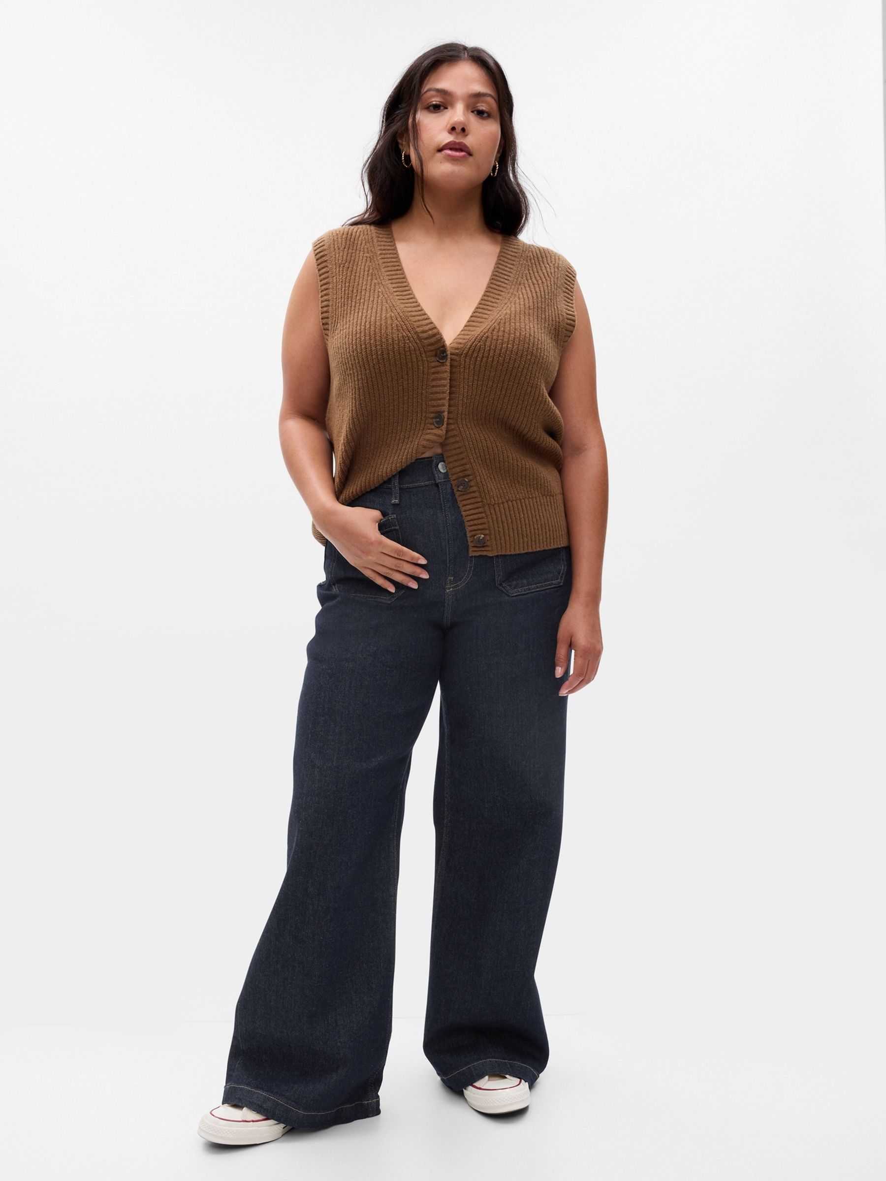Dark Blue High Waisted Stride Wide-Leg Jeans - Image 4 of 6