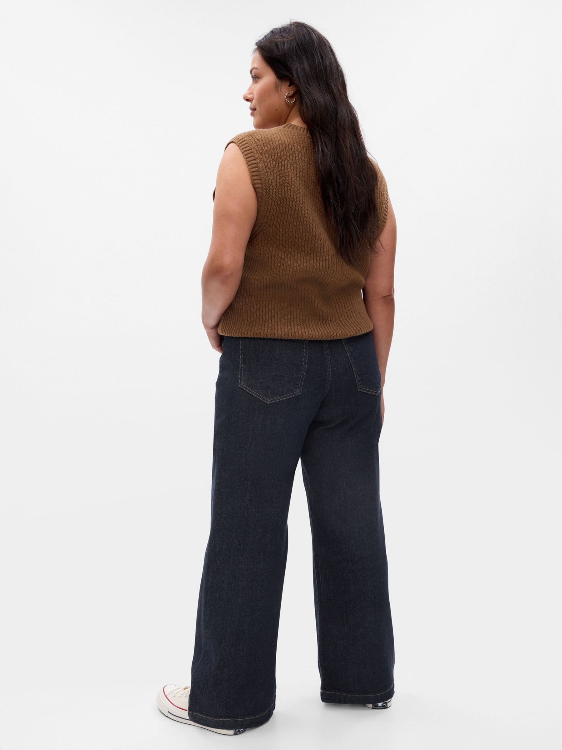 Dark Blue High Waisted Stride Wide-Leg Jeans - Image 5 of 6
