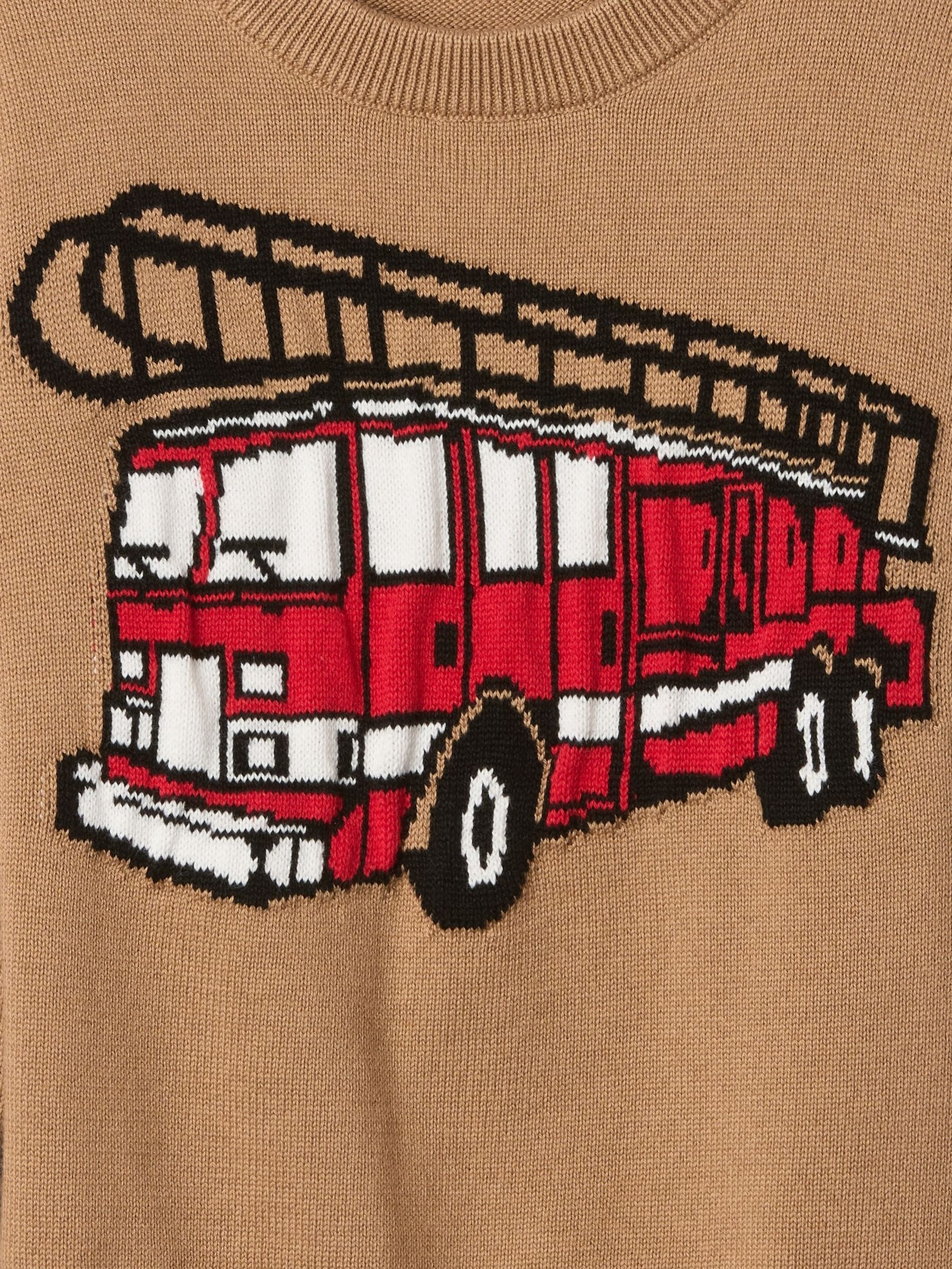 Brown Firetruck Intarsia Knit Jumper (6mths-5yrs) - Image 3 of 3