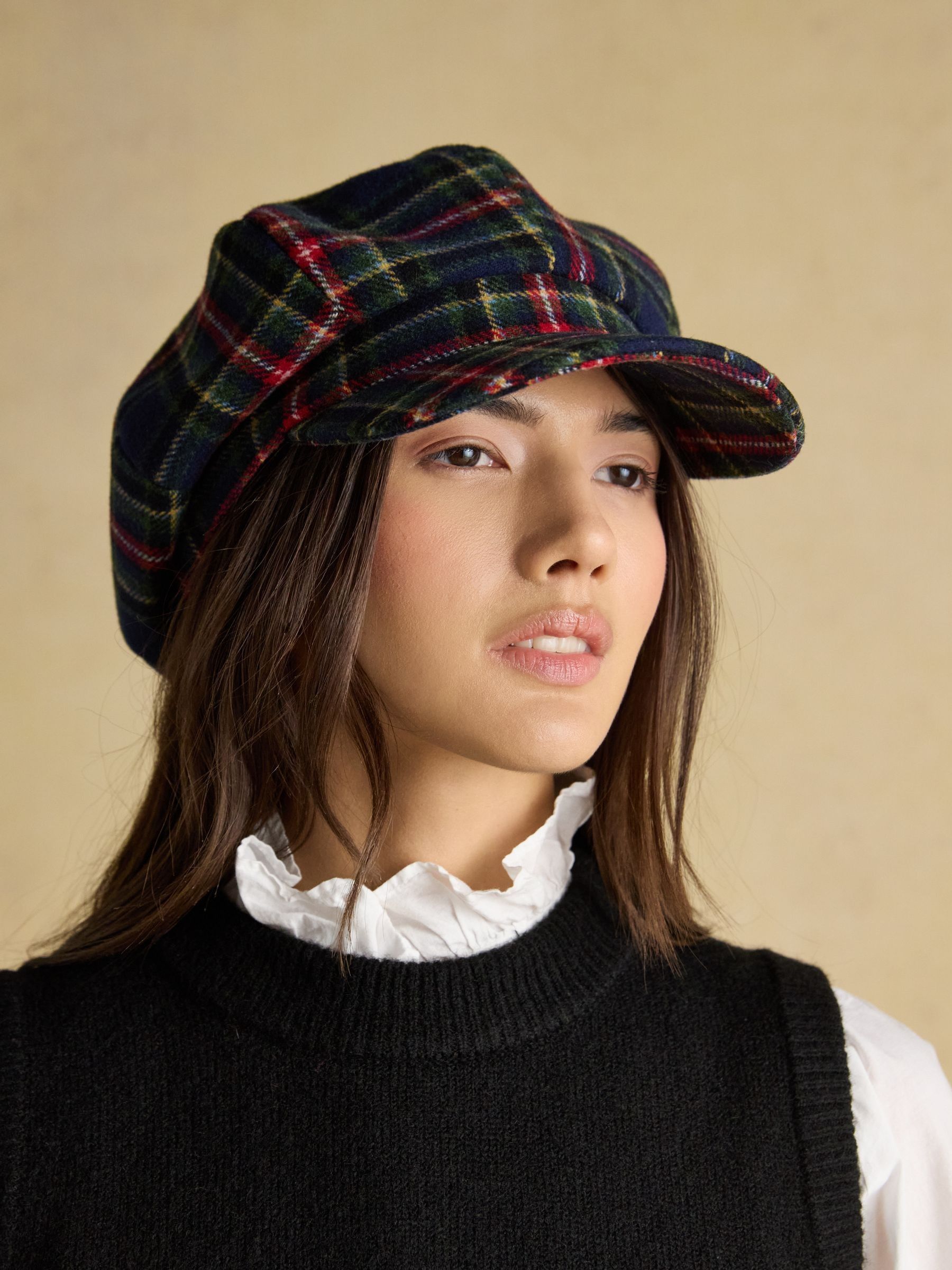Elvaston Navy/Khaki Check Tweed Baker Boy Hat - Image 1 of 6