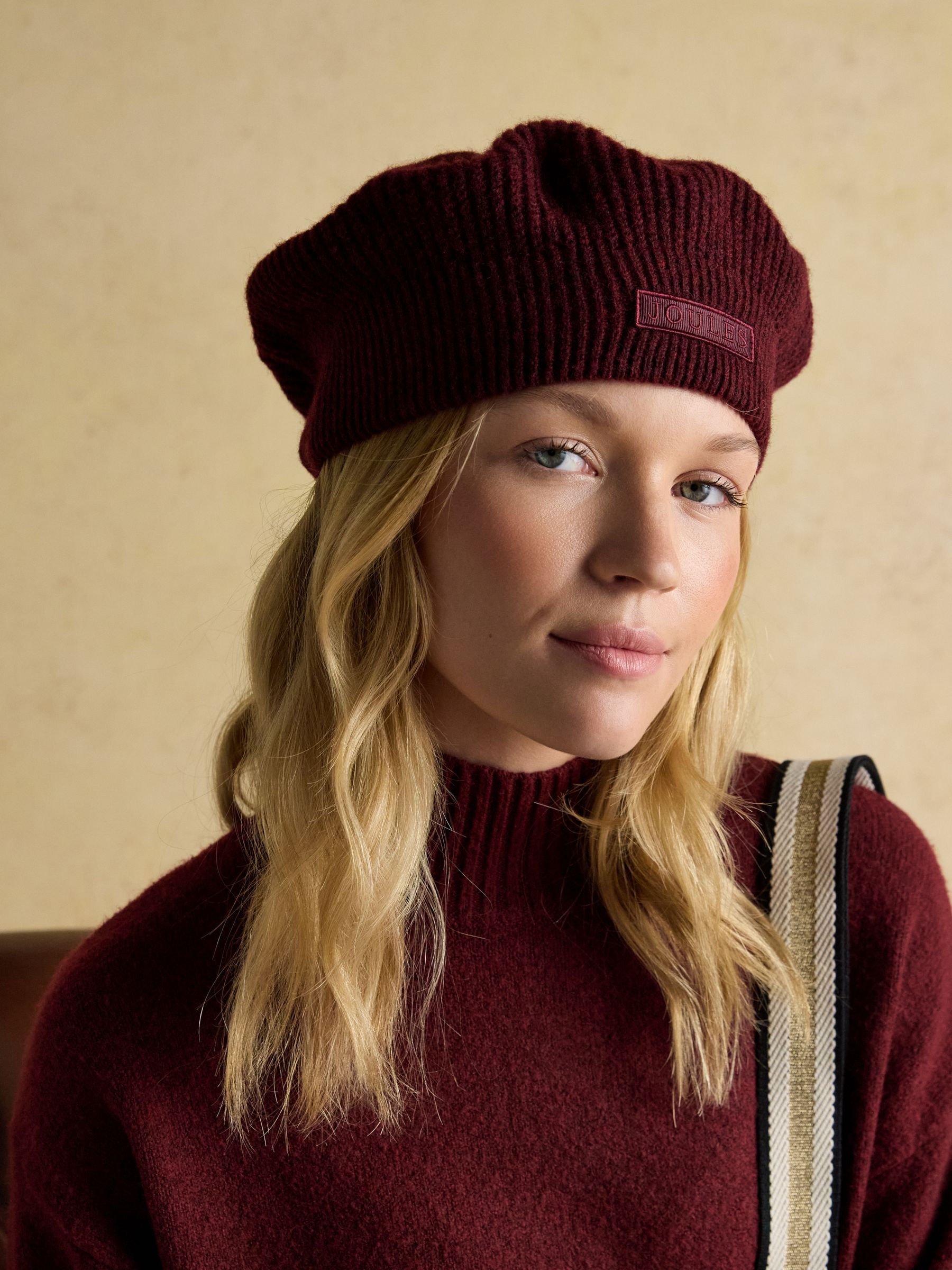 Joelle Berry Red Ribbed Knitted Beret - Image 1 of 7