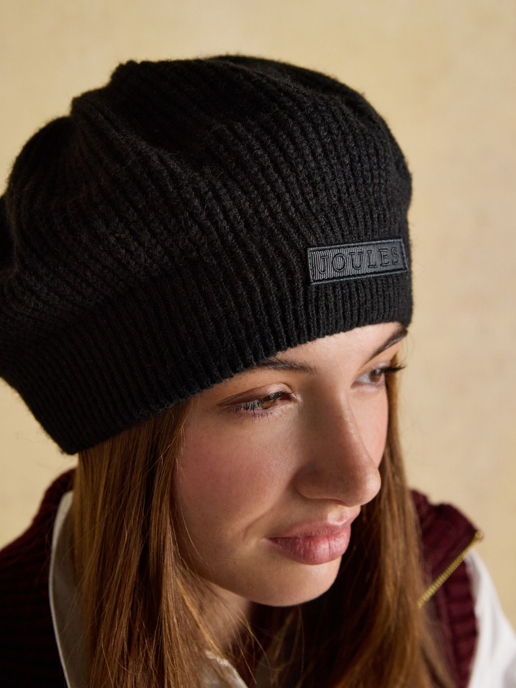 Joelle Black Ribbed Knitted Beret | Joules