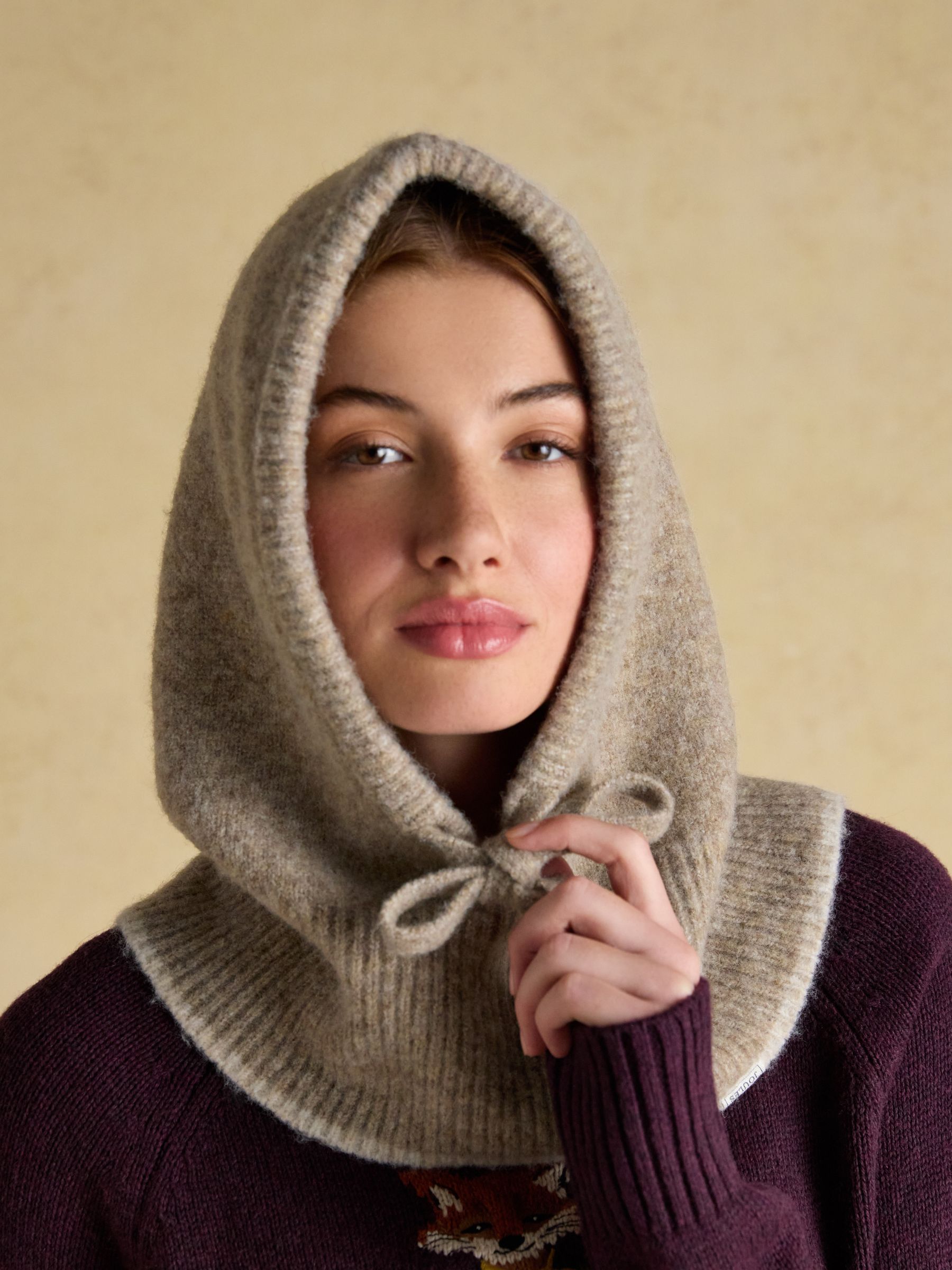 Kendra Neutral Knitted Hood - Image 1 of 6 Kendra Neutral Knitted Hood - Image 1 of 6