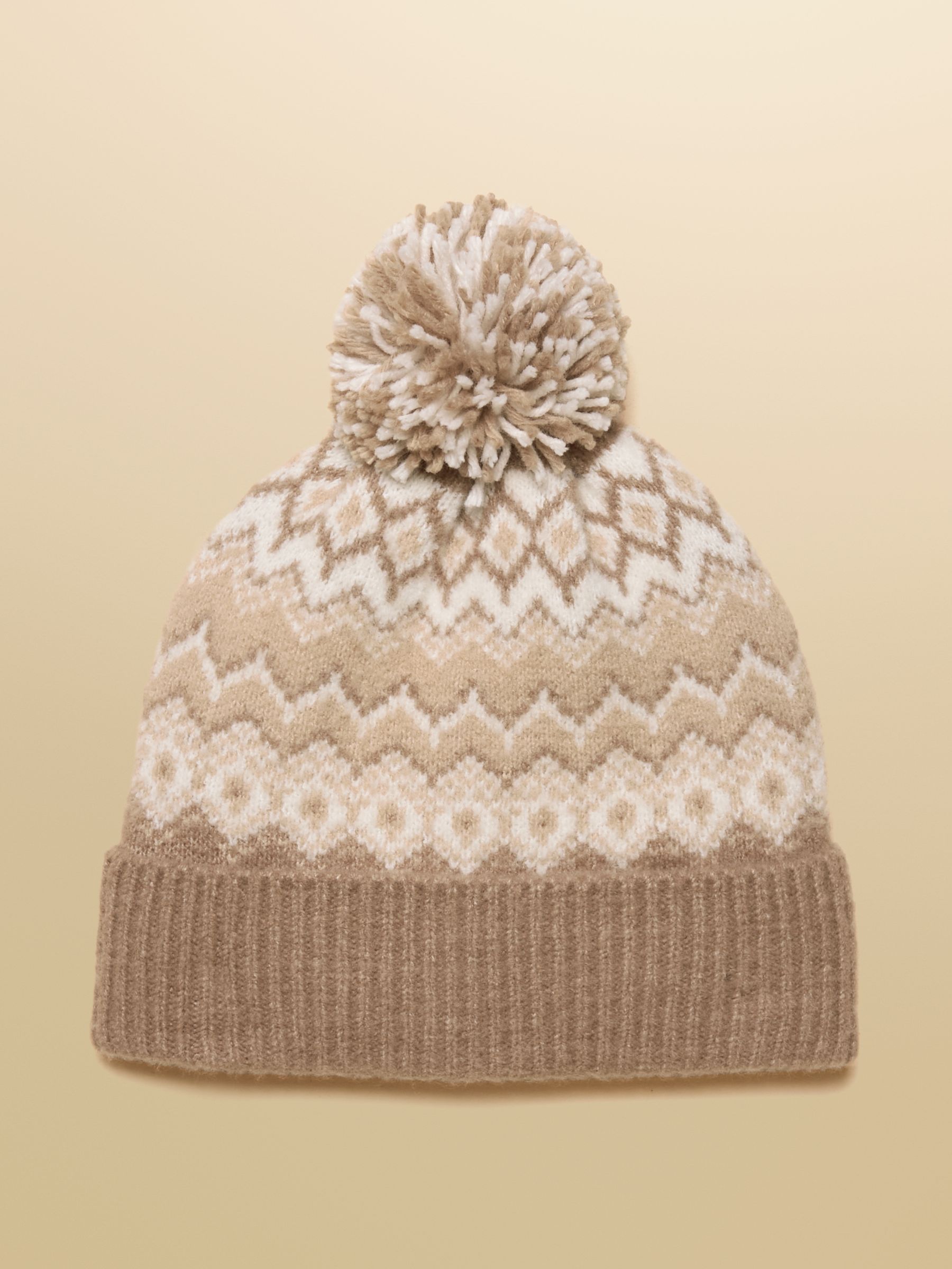 Kara Neutral Fair Isle Bobble Beanie Hat - Image 4 of 7