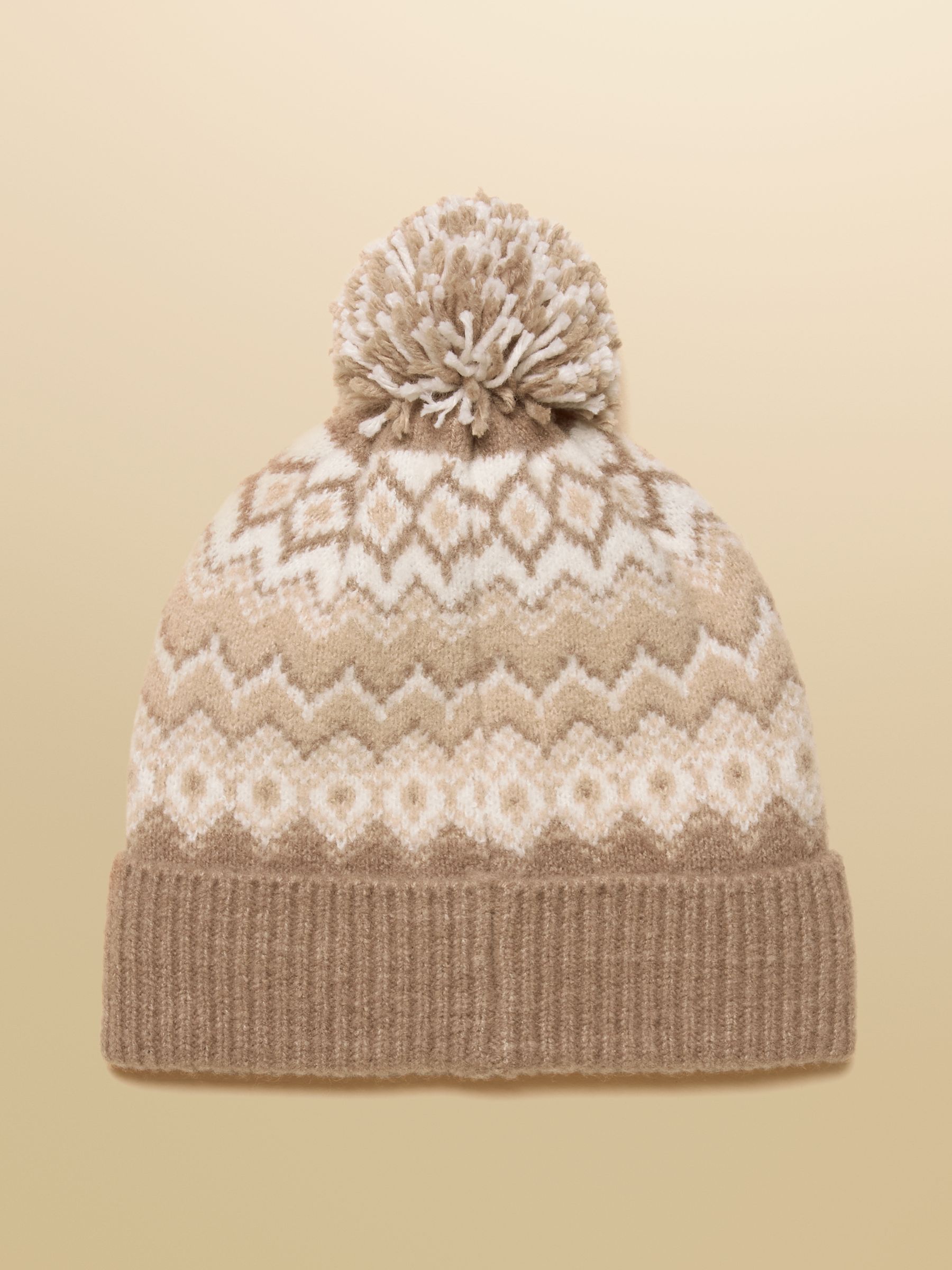 Kara Neutral Fair Isle Bobble Beanie Hat - Image 5 of 7