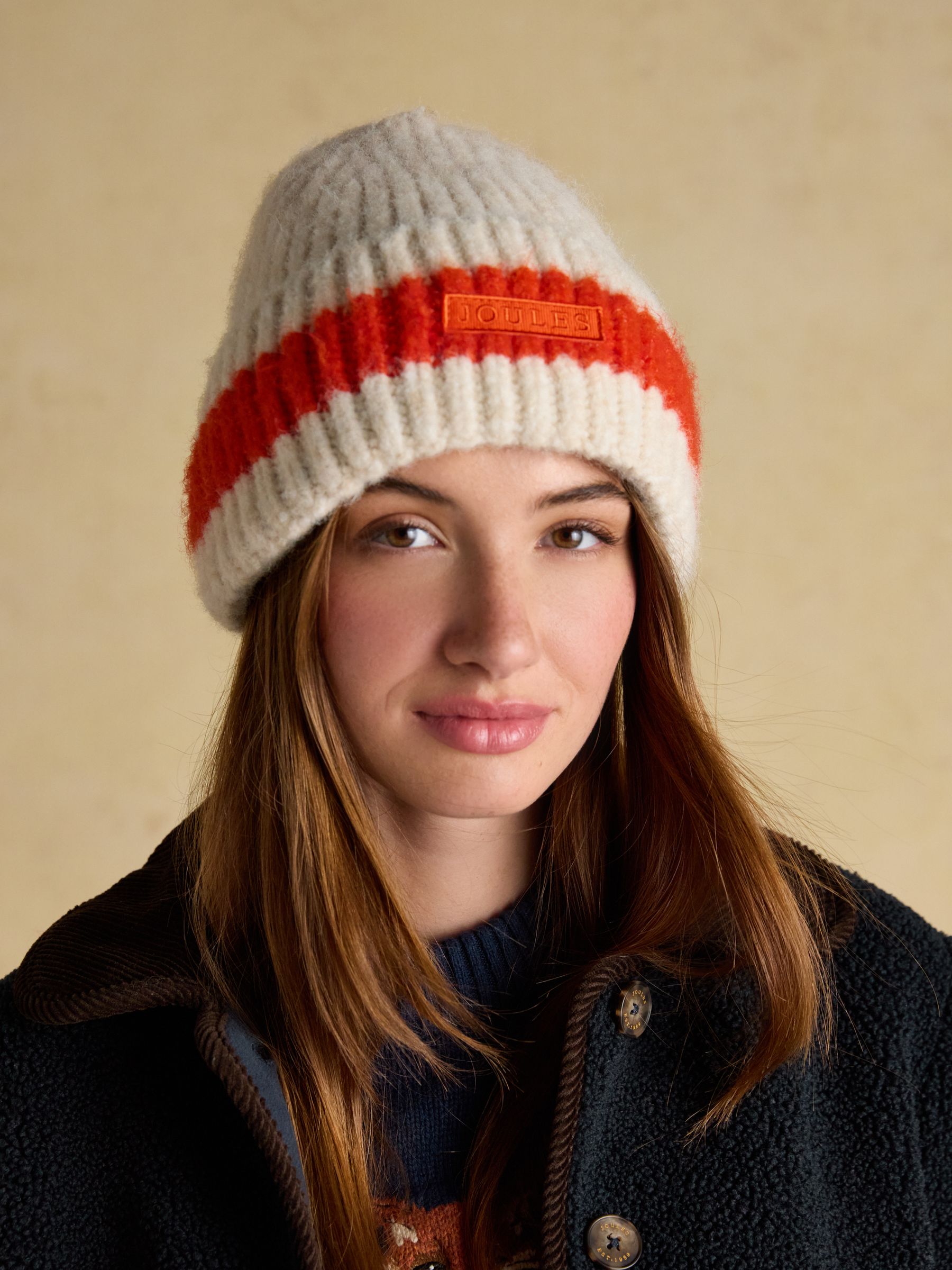 Popley Orange Neutral Stripe Beanie - Image 1 of 6