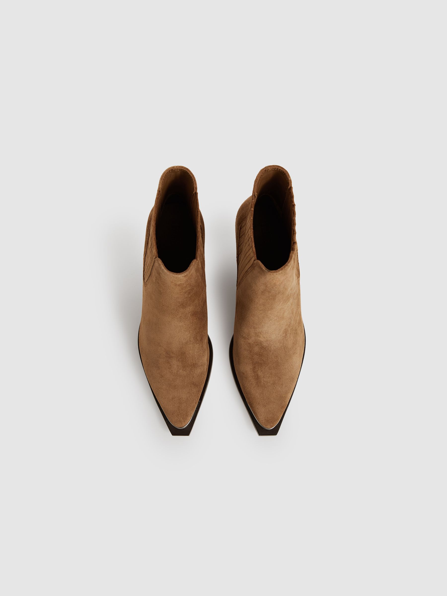 Paige Suede Block-Heel Ankle Boots in Tan - Image 2 of 4