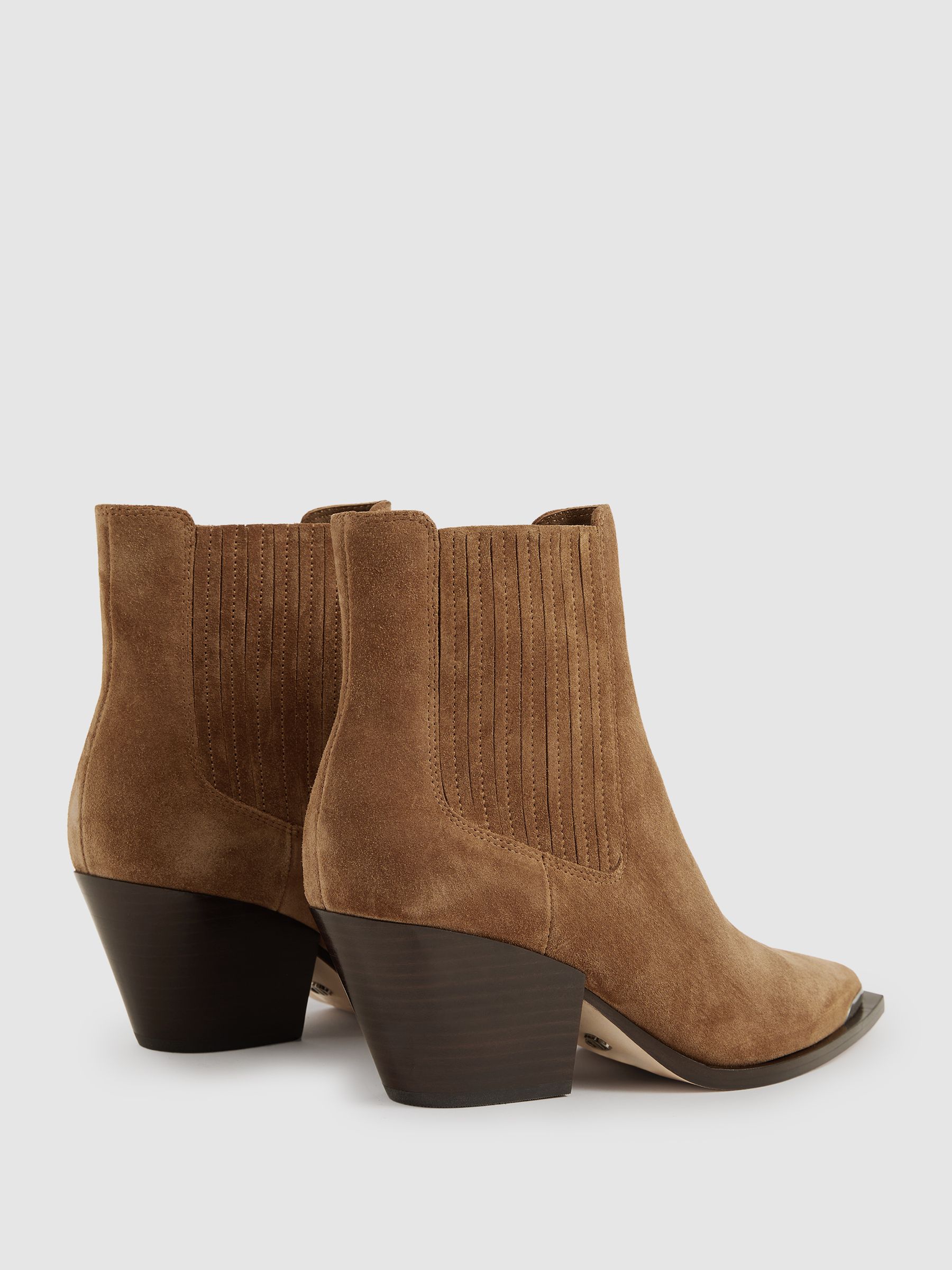 Paige Suede Block-Heel Ankle Boots in Tan - Image 3 of 4