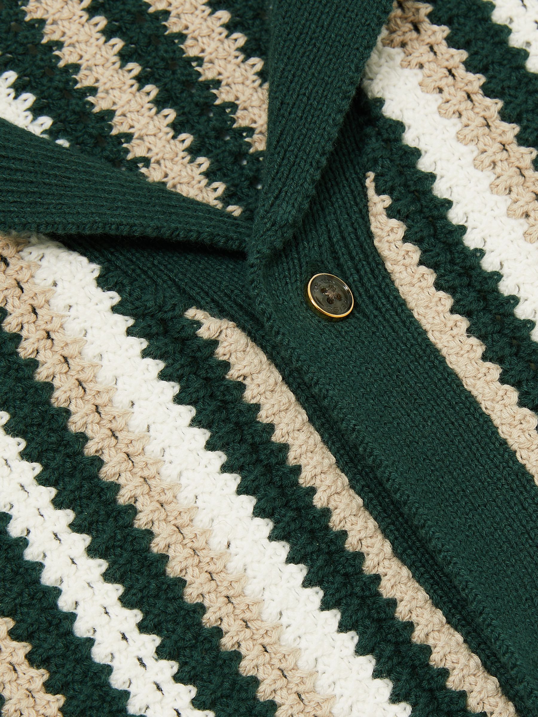 3-9 yrs Cotton Crochet Stripe Cuban Shirt in Green - Image 4 of 4