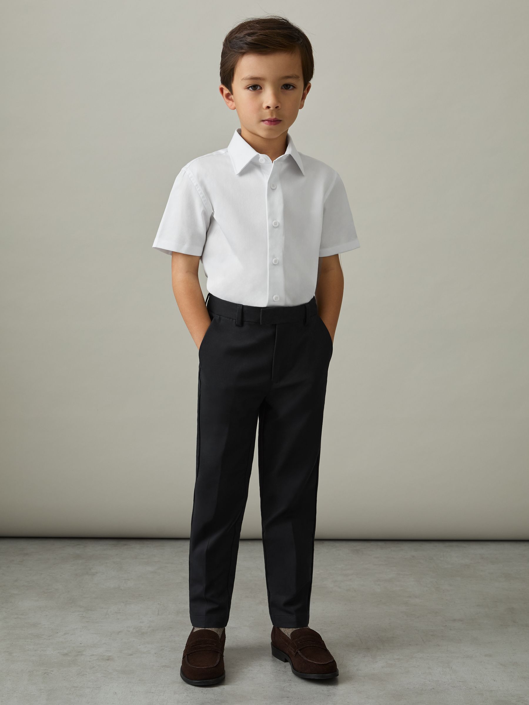 3-9 yrs Cotton Slim-Fit Short-Sleeve Shirt in White - Image 1 of 4