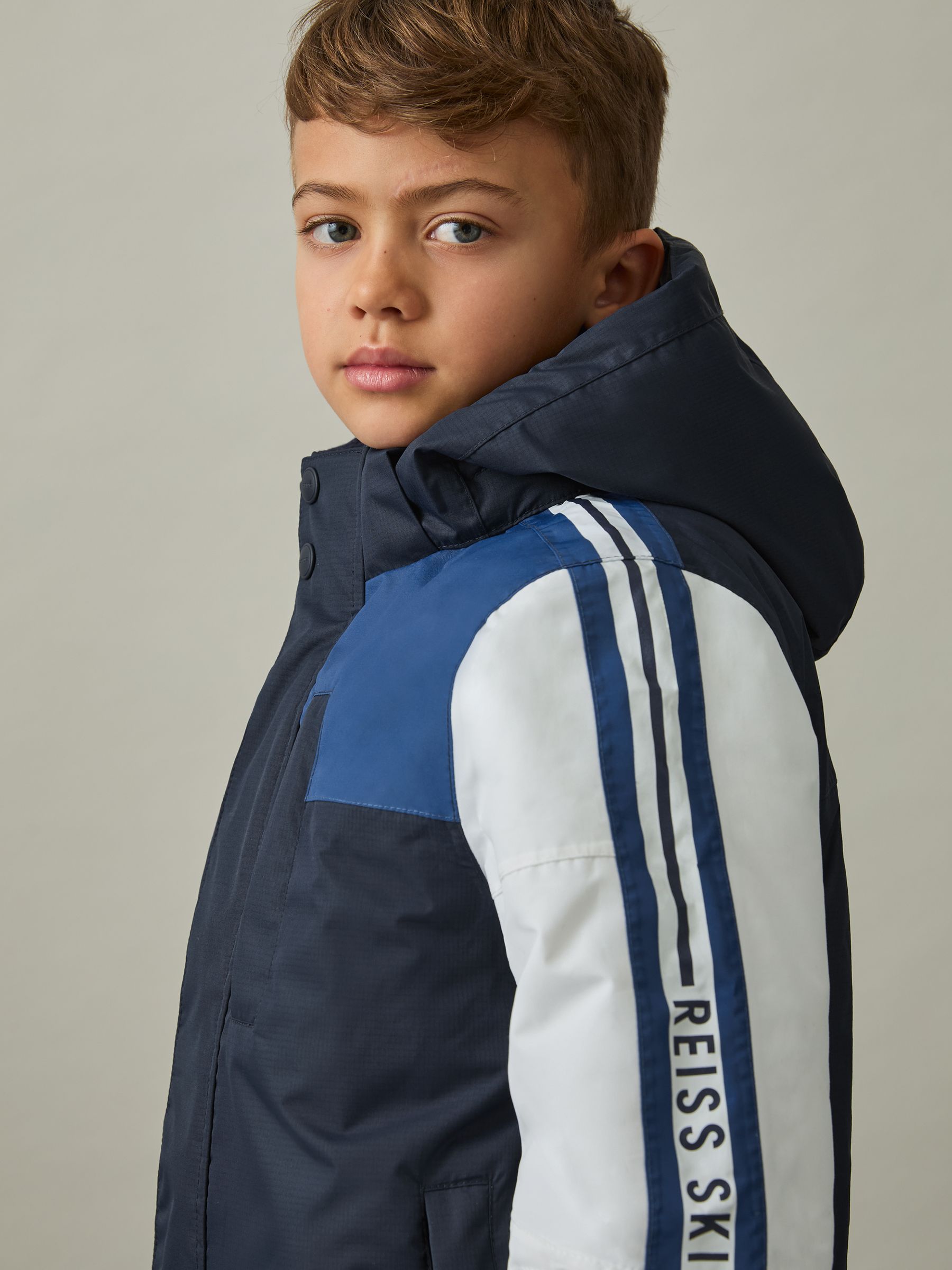 3-9 yrs Padded-Ripstop Ski Jacket in White/Navy/Blue - Image 3 of 4