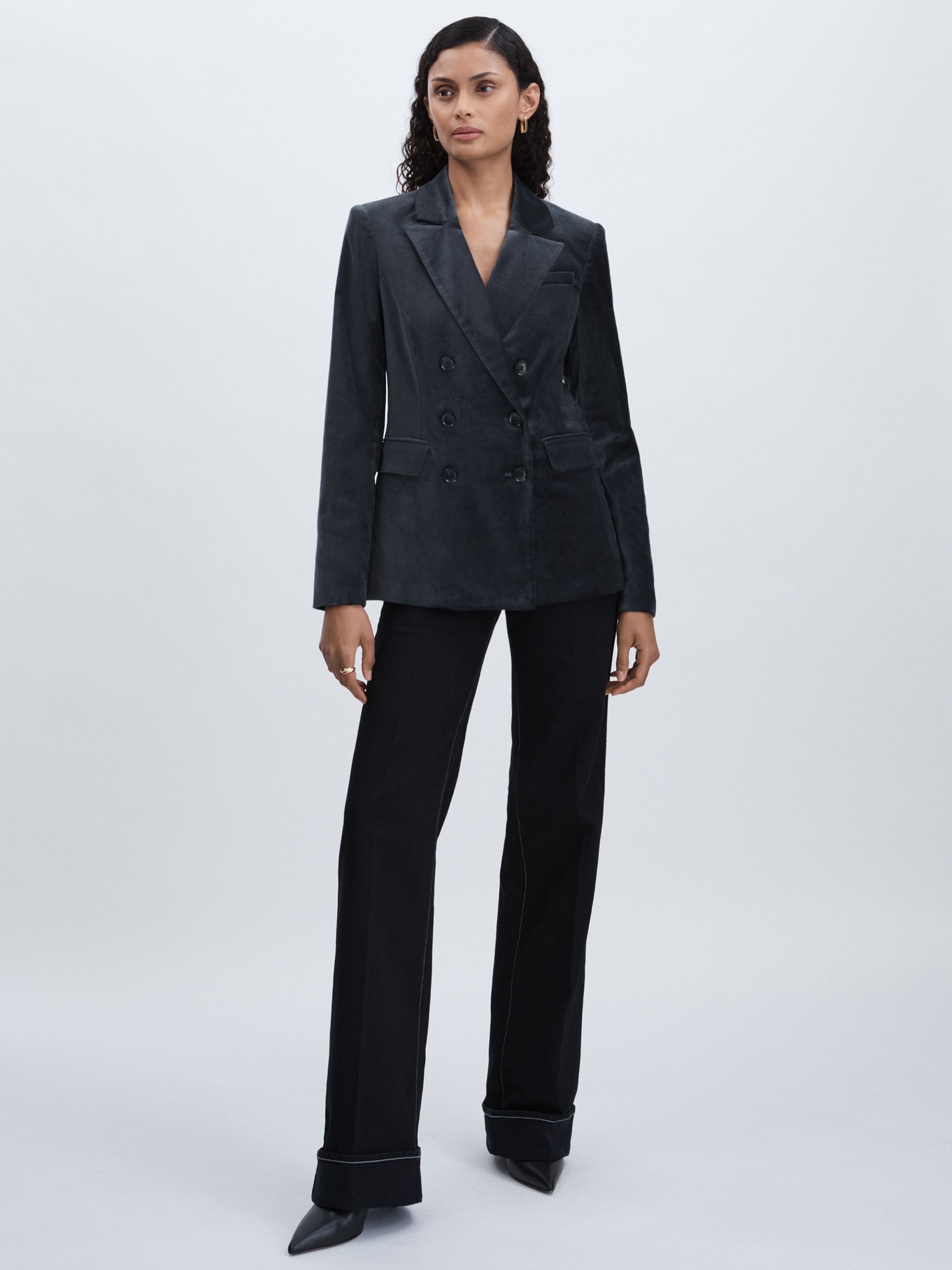 Paige Velvet Double Breasted Blazer in Calico Blue - Image 1 of 6