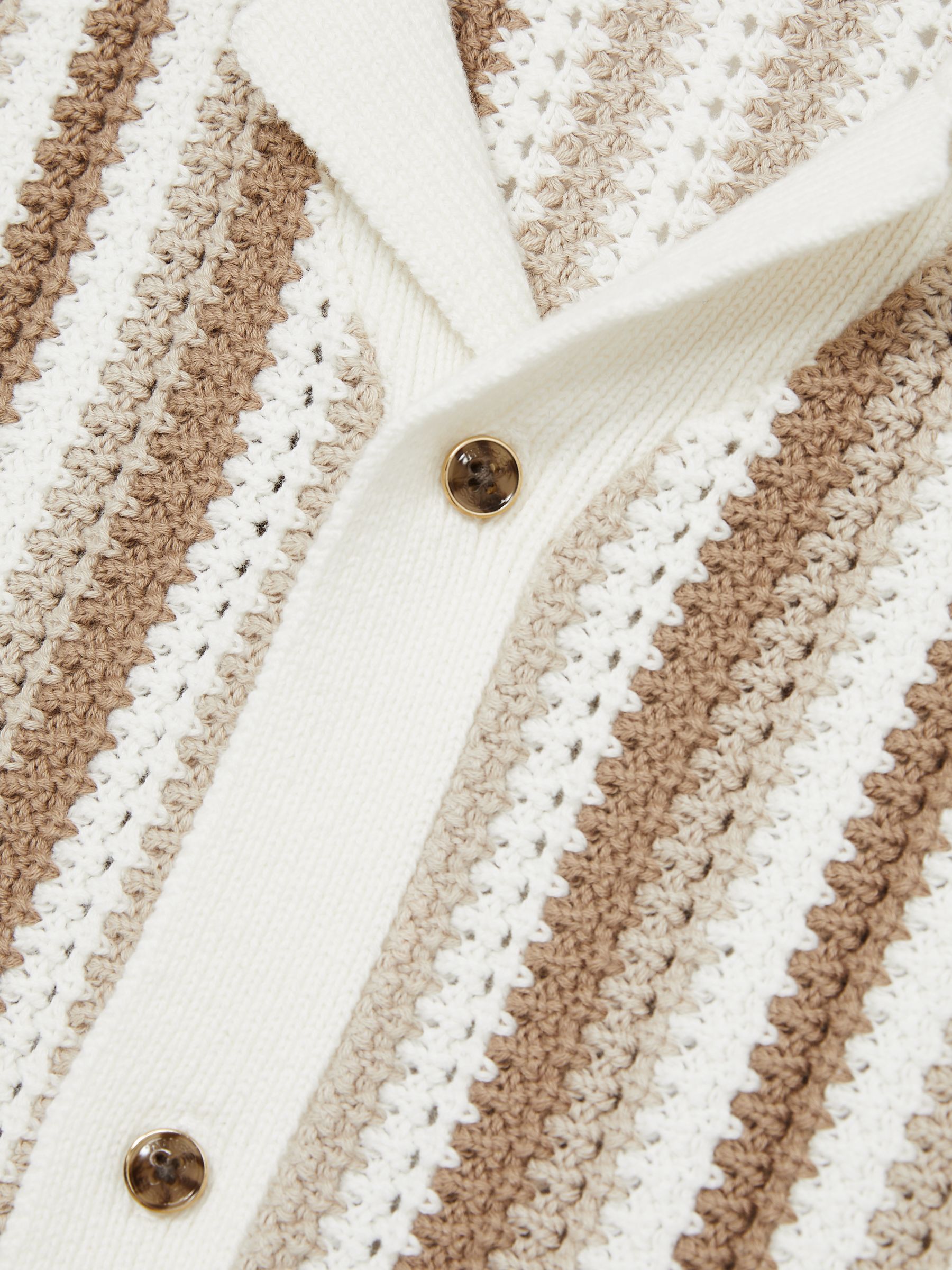 9-13 yrs Cotton Crochet Stripe Cuban Shirt in Natural - Image 4 of 4