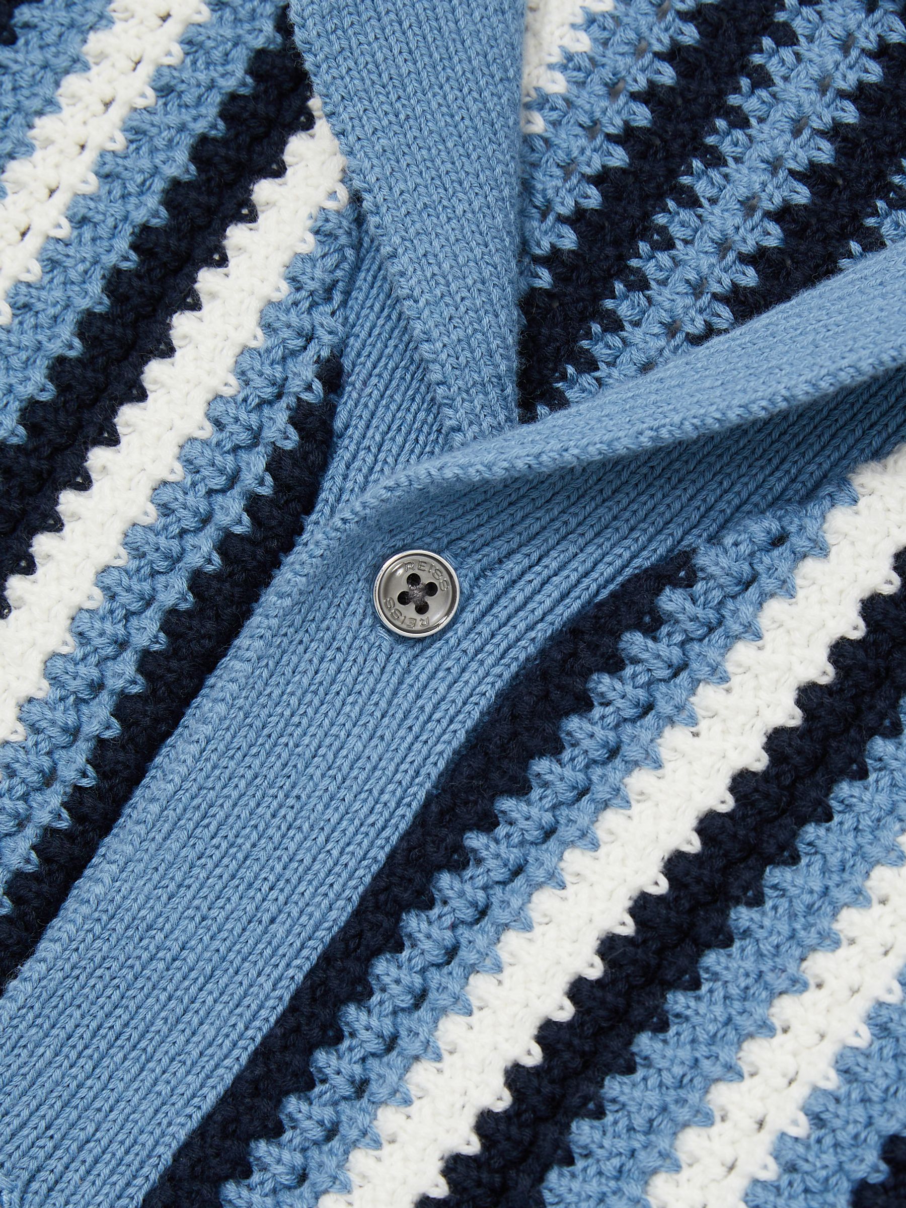 3-9 yrs Cotton Crochet Stripe Cuban Shirt in Airforce Blue - Image 4 of 4