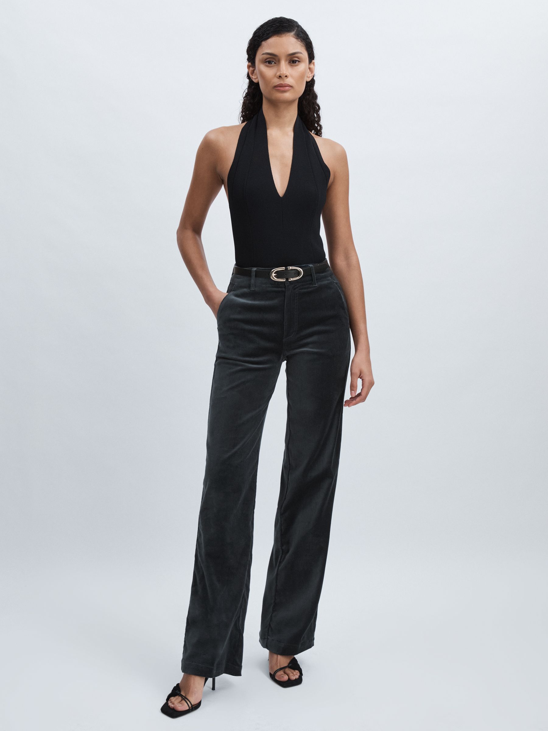 Paige Velvet Wide-Leg Trousers in Calico Blue - Image 1 of 6