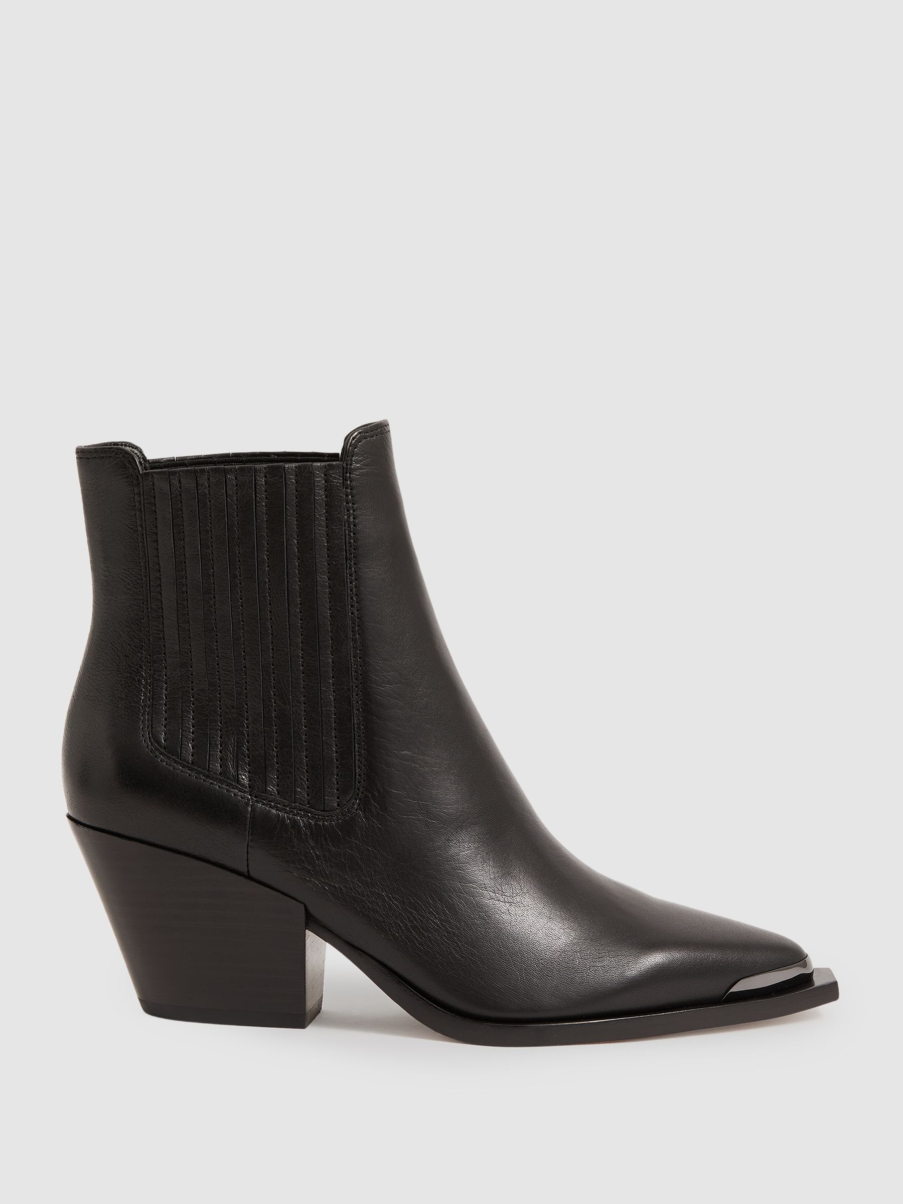 Paige Leather Block-Heel Ankle Boots in Black - Image 1 of 4