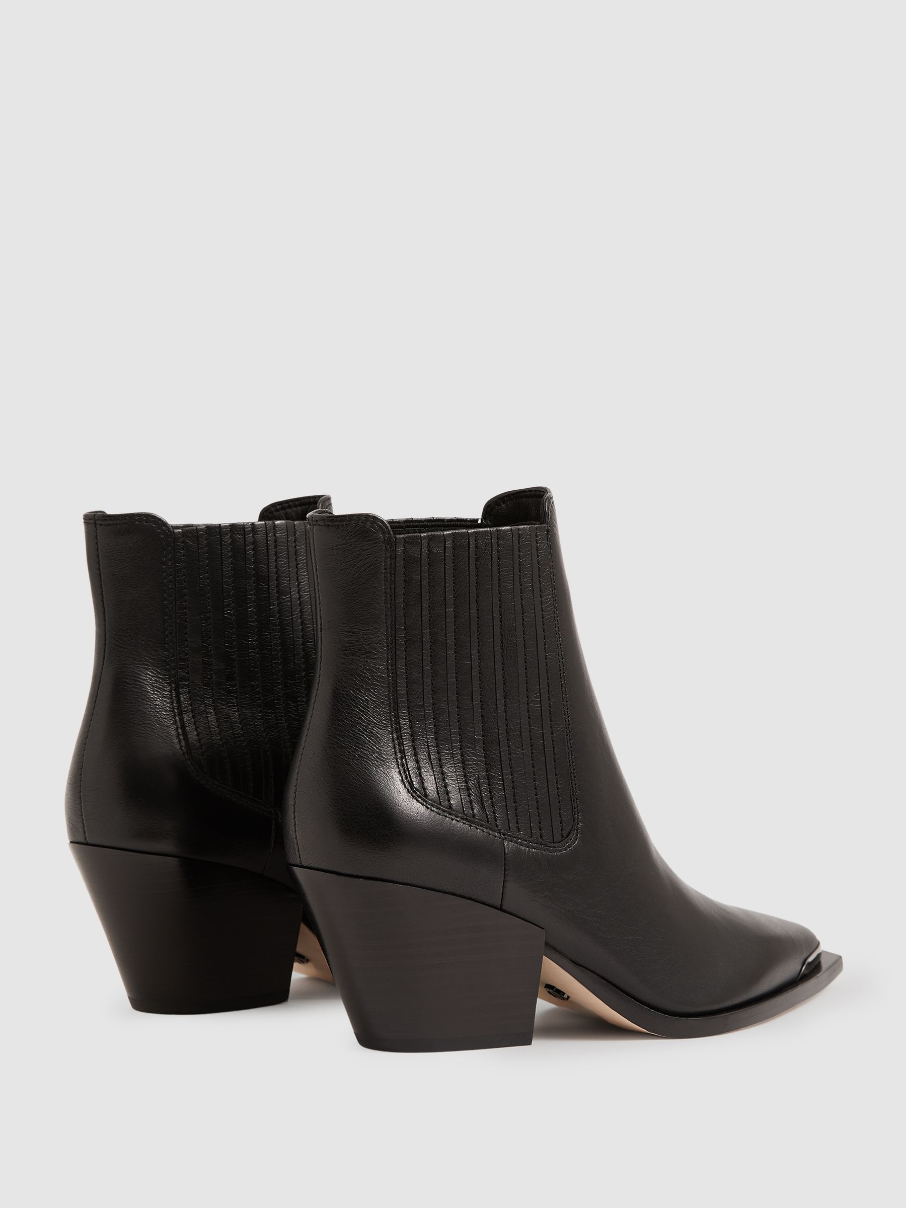 Paige Leather Block-Heel Ankle Boots in Black - Image 3 of 4