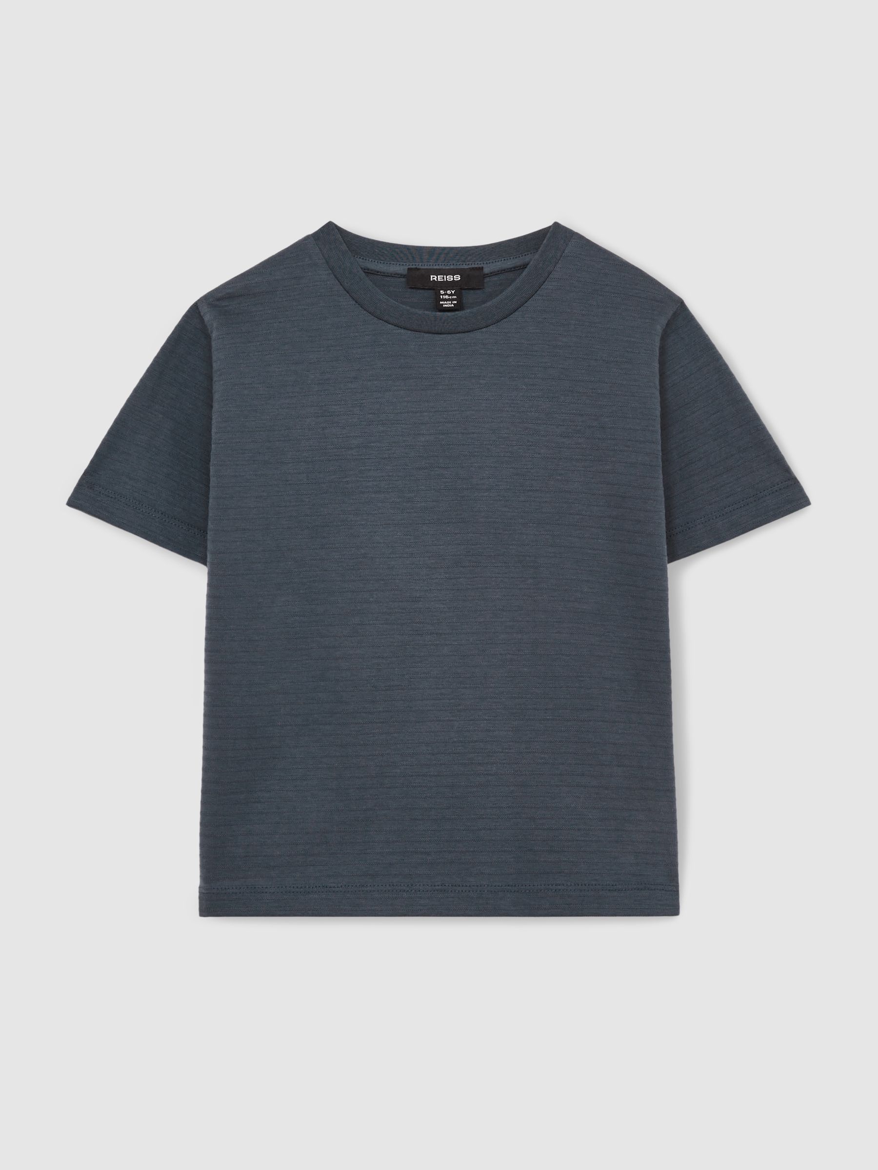 9-13 yrs Cotton Textured Crew-Neck T-Shirt in Airforce Blue - Image 2 of 5