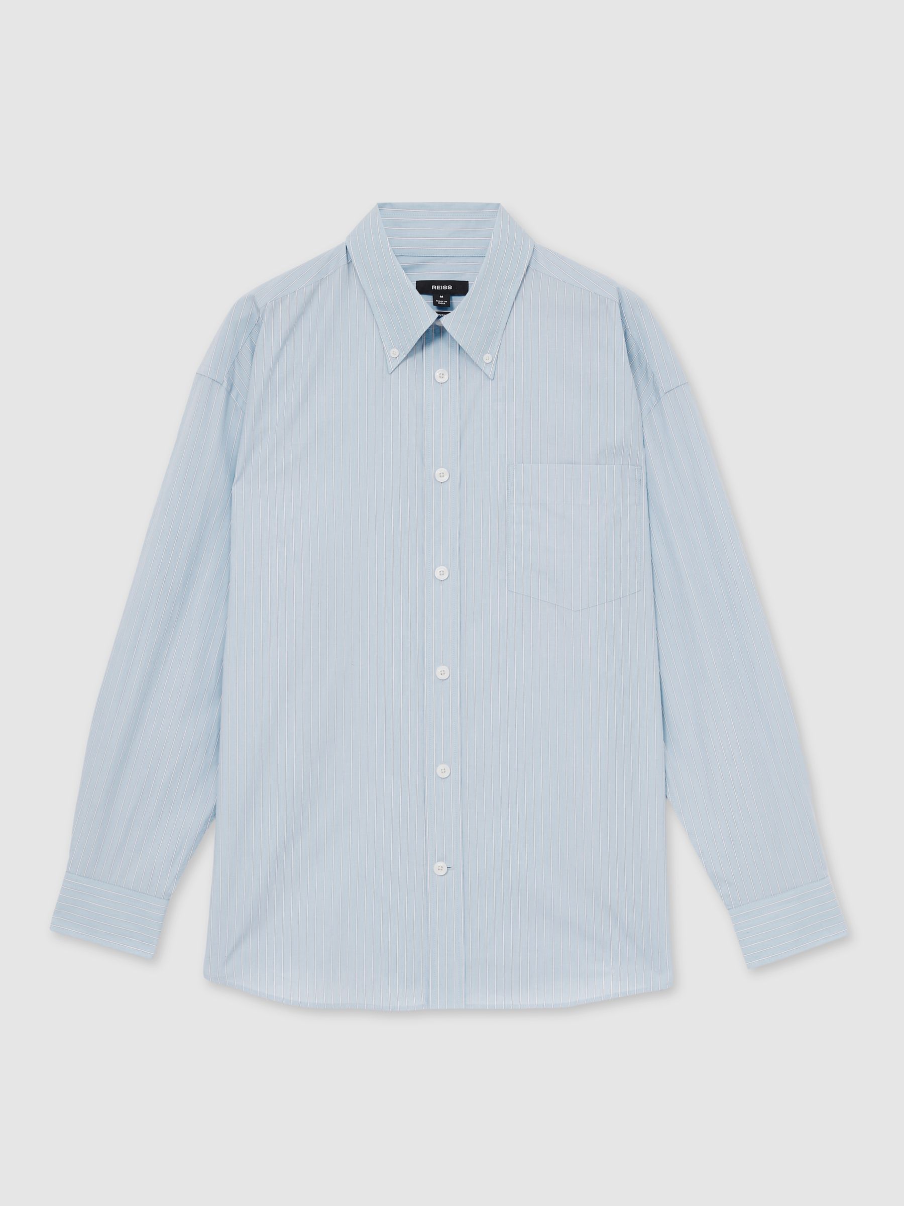 Oversized Poplin Stripe 100% Cotton Shirt in Soft Blue/White - Image 2 of 6
