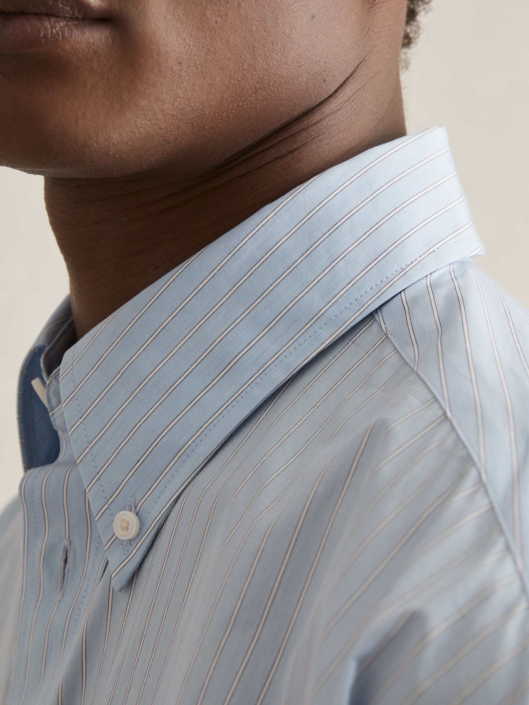 Oversized Poplin Stripe 100% Cotton Shirt in Soft Blue/White - Image 4 of 6