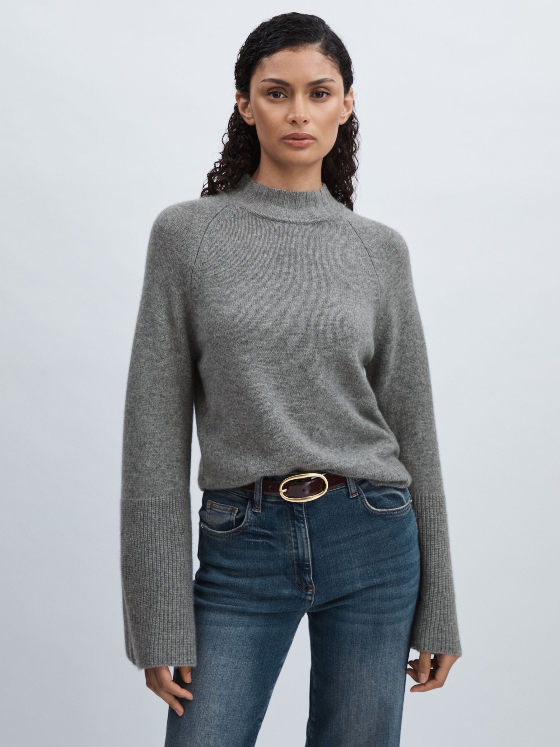 Paige 100% Cashmere High-Neck Jumper in Heather Grey - Image 1 of 7