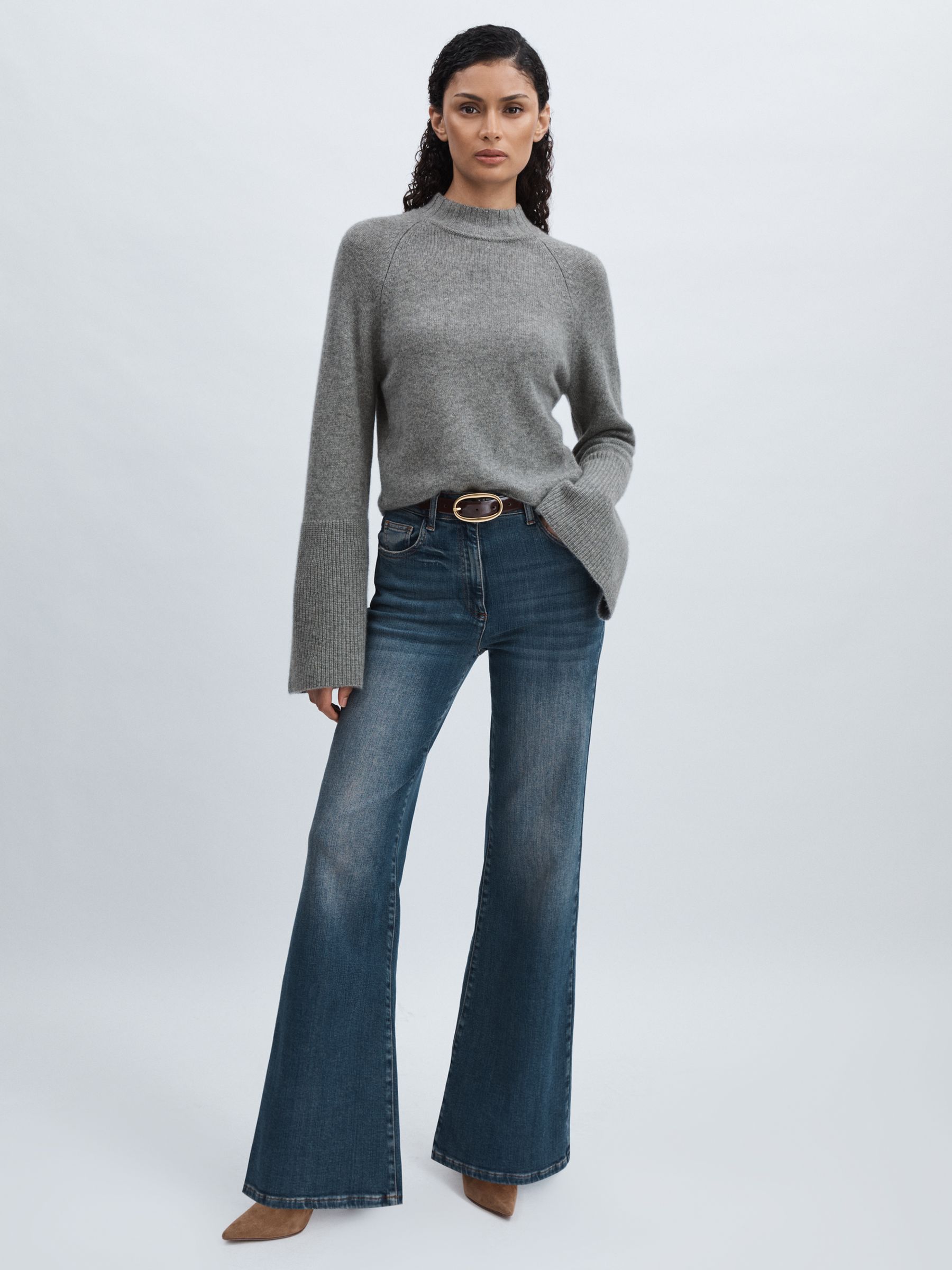 Paige 100% Cashmere High-Neck Jumper in Heather Grey - Image 3 of 7
