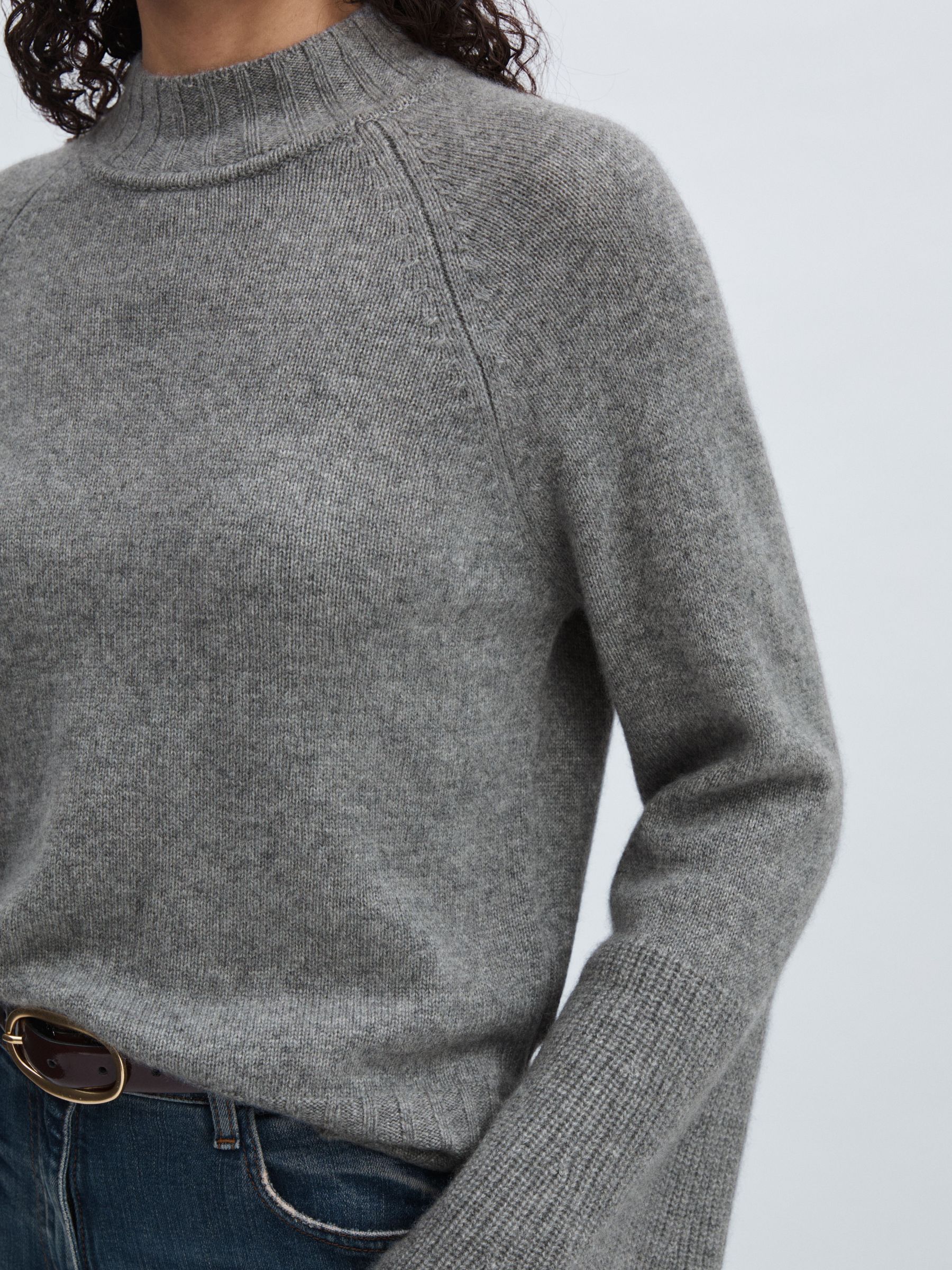 Paige 100% Cashmere High-Neck Jumper in Heather Grey - Image 4 of 7
